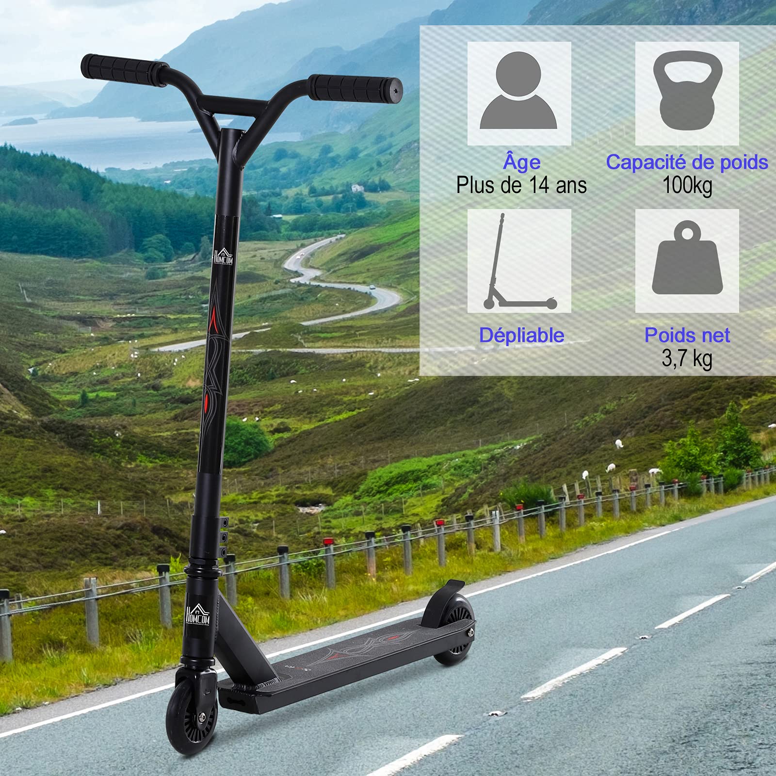 Trottinette Patinette Freestyle Freinage Friction Arrière Aluminium Noir | nan