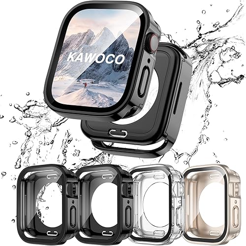 Paquete de 4 fundas impermeables compatibles con Apple Watch de 1.732 pulgadas (1.732 in) Series 654SE con protector de pantalla de vidrio templado,
