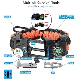 Nexfinity One Survival Paracord Bracelet - Tactical Emergency Gear Kit with SOS LED Light, 550 Grade, Adjustable, Multitools, Fire Starter, Compass, and Whistle - Set of 2 (Orange)