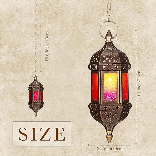 Miniatura 2 de Retisee 6 faroles marroquíes colgantes hexagonales decorativos marroquíes, portavelas colgantes para interiores y exteriores, para patio, bodas,