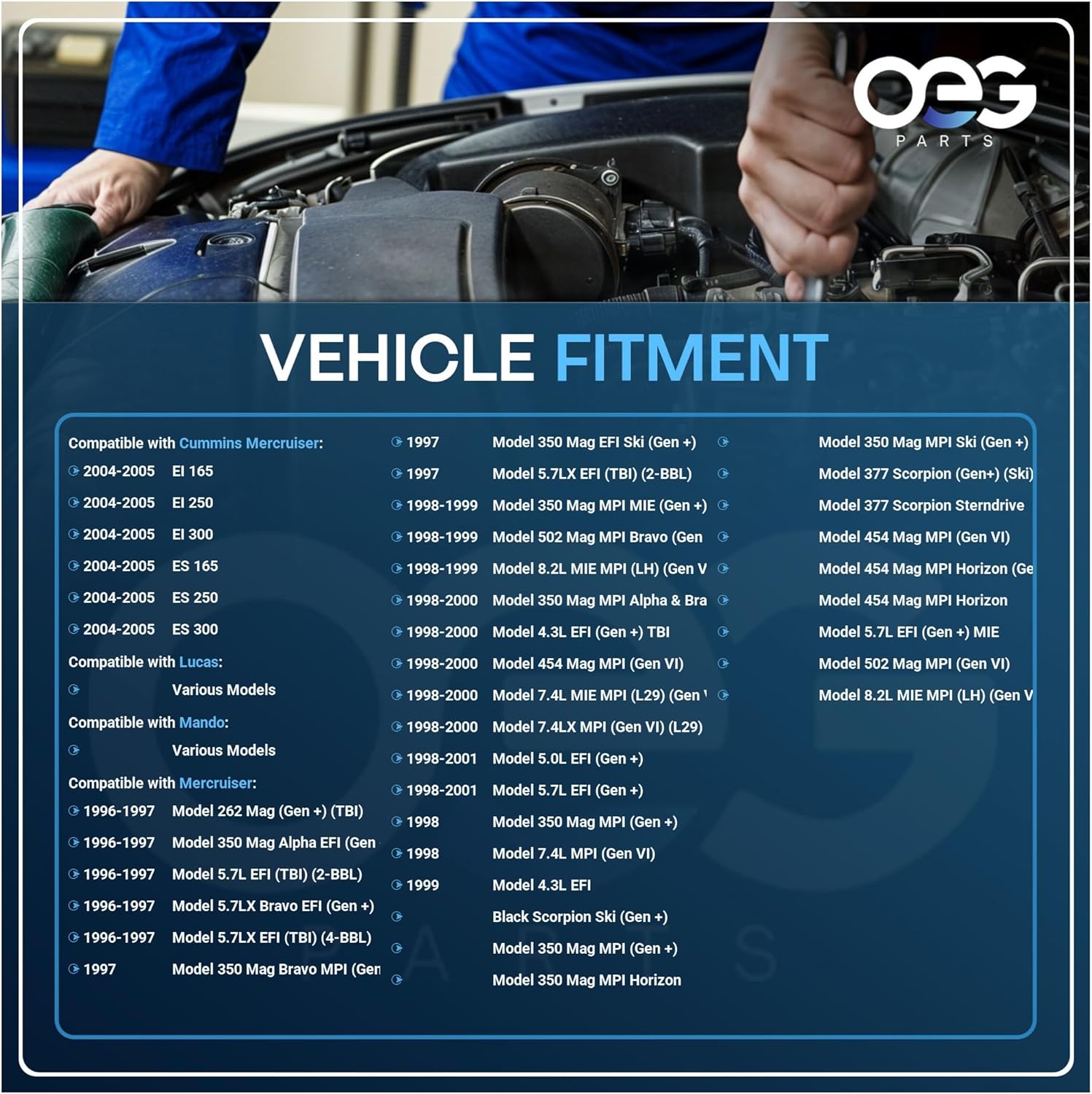 OEG Parts New Alternator SAEJ1171 65A Compatible with 1996-On Mercruiser 5.7 350 MAG MPI Gen+ 807653 807653T 20130179