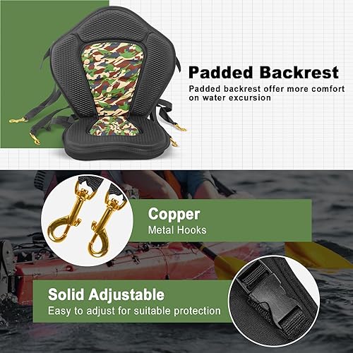 Miniatura 2 de Paquete de 2 asientos de kayak, cómodos asientos acolchados de lujo con correas ajustables y respaldo acolchado para pesca en lancha, excursiones y