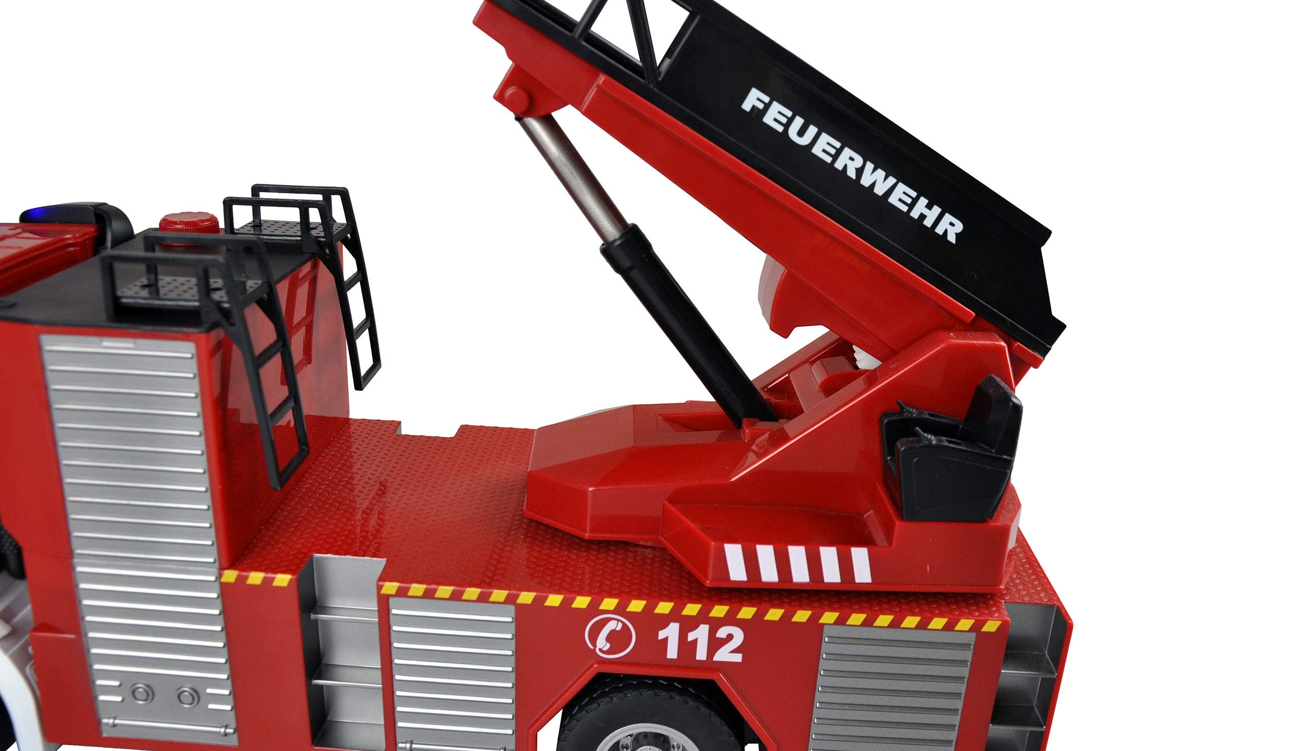 Amewi 22502 Mercedes-Benz Feuerwehr Drehleiterfahrzeug 1:18, RTR, Lizenzfahrzeug, Rot/Weiß