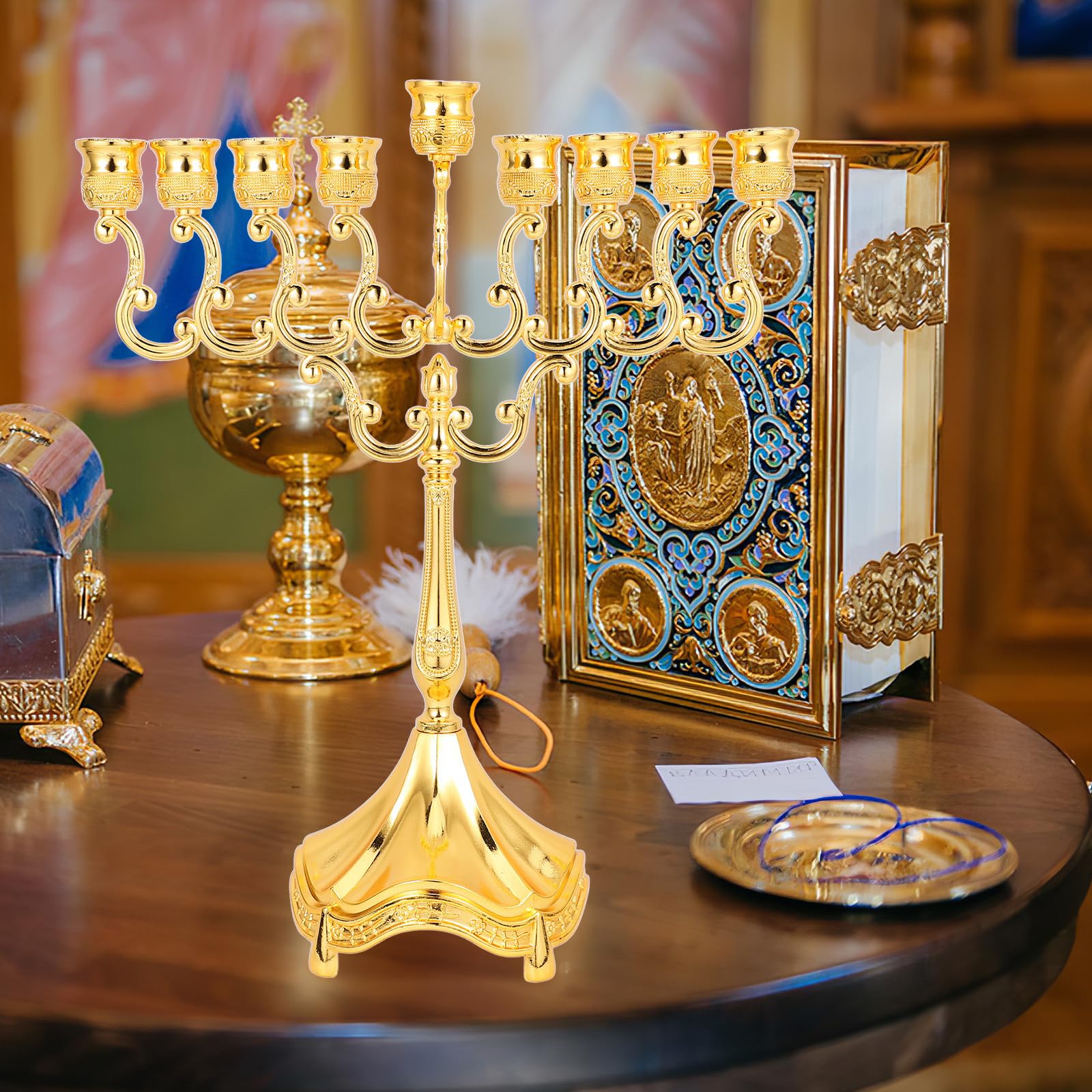 Candelabro de Metal de 9 Brazos Dorado para Hanukkah