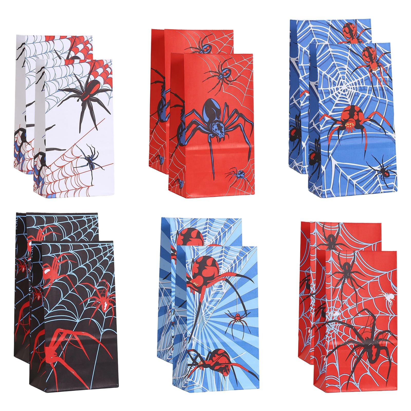 12 Pcs Spider Paper Party Bags, Cartoon Sweet Gift Bags Kraft Paper Goodie Bag for Kids Birthday Decorations Party Favors Halloween Easter Christmas Baby Shower Wedding Gifts Packaging