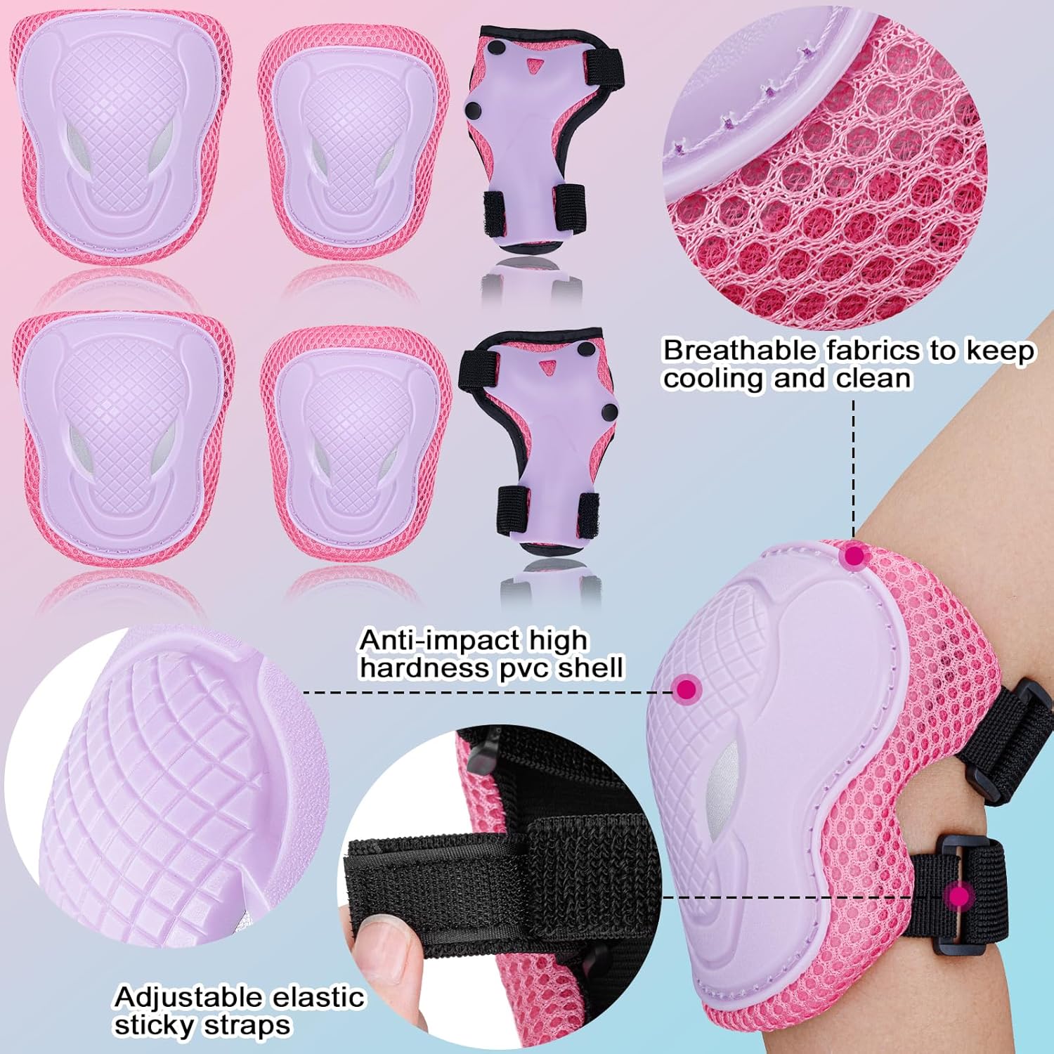 Kids Bike Skateboard Helmet Pad Set,Toddler Cyling Protective Gear Knee & Elbow Pads Wrist Guards for 5-8-10-12-14-16 Years Girls Boys Bicycle Scooter Roller Skate Inline Skating Rollerblading - Image 5