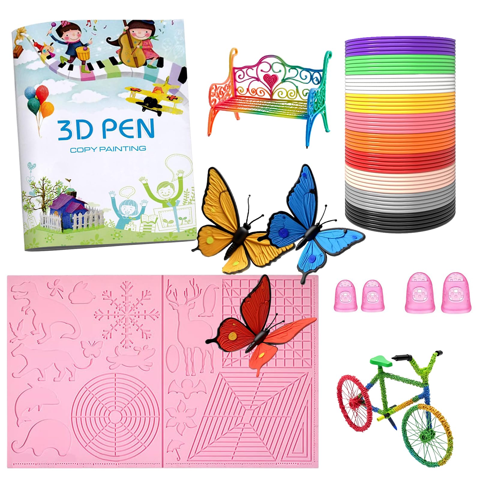 3D Pen Mat|3D Printing Pen PLA Silk|Silicone Pad Template|3D Pen Template|Finger Protector, 10 Colors 1.75mm Total 50m, Large Silicone Pad, 3D Drawing Templates, for 3D Printing Pen