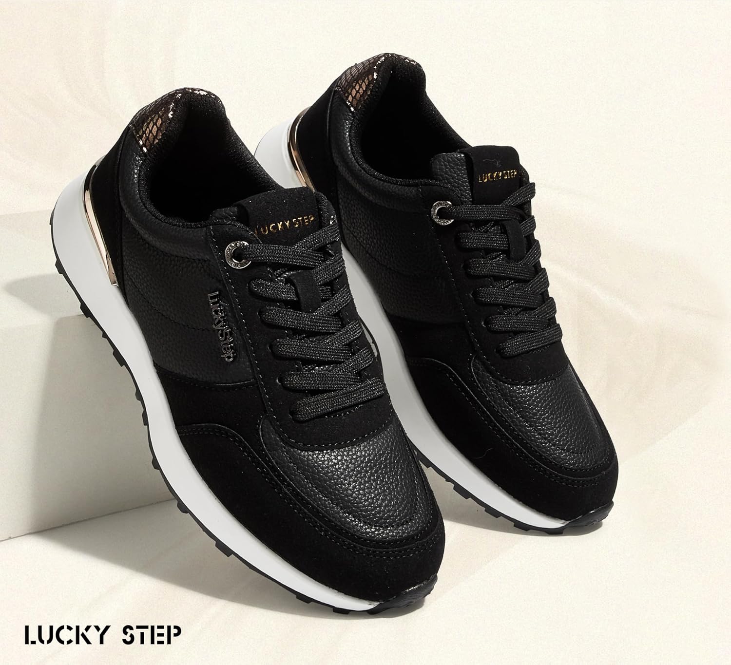 LUCKY STEP Women's Fashion Casual Sneakers Platform Rhinestone Retro Trendy Tennis Travel Walking Shoes Anti-Slip Comfortable Lace-up Footwear - Image 8