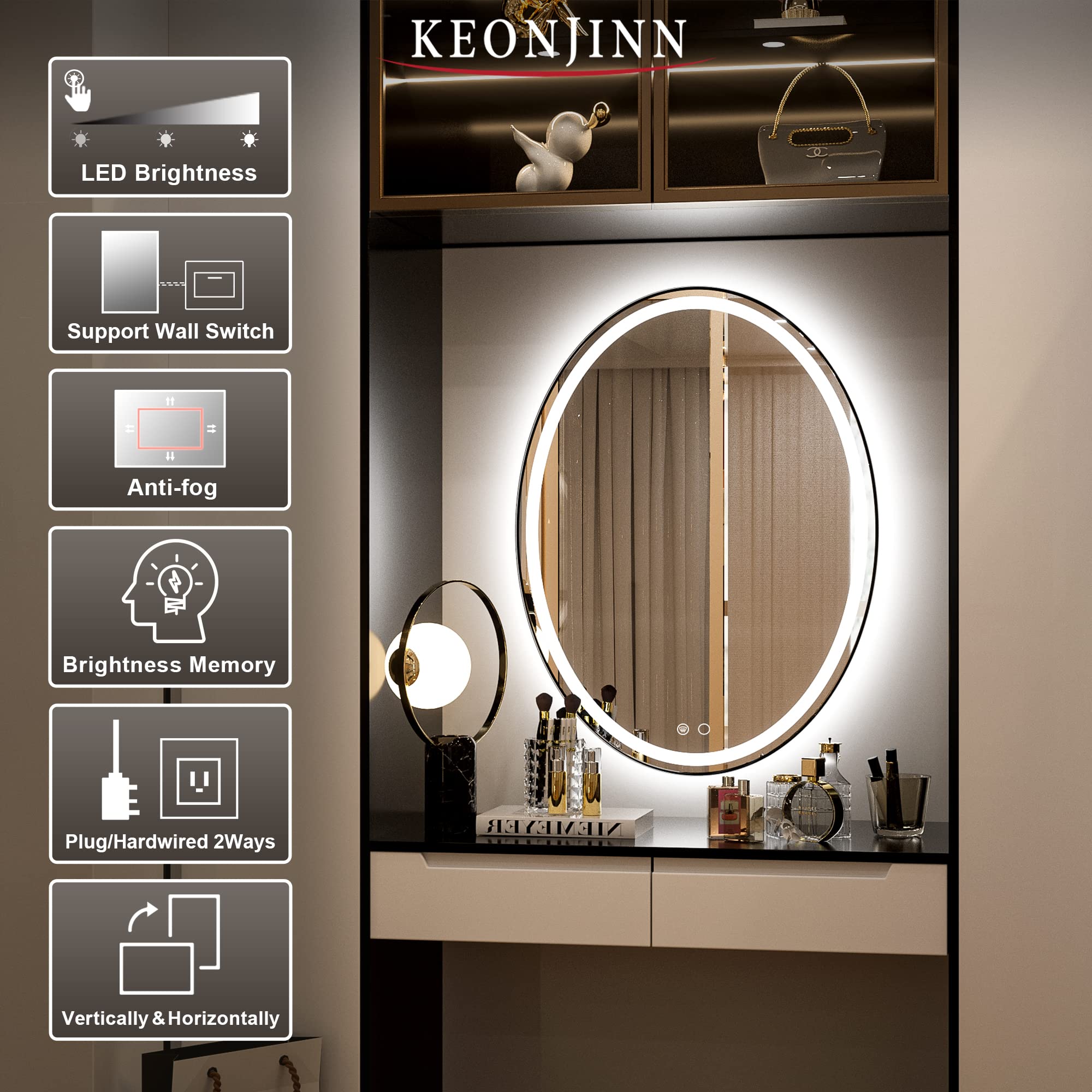 Buy Keonjinn Oval Bathroom LED Mirror 24 x 32 Inch Lighted Vanity Mirror Dimmable Oval Mirror