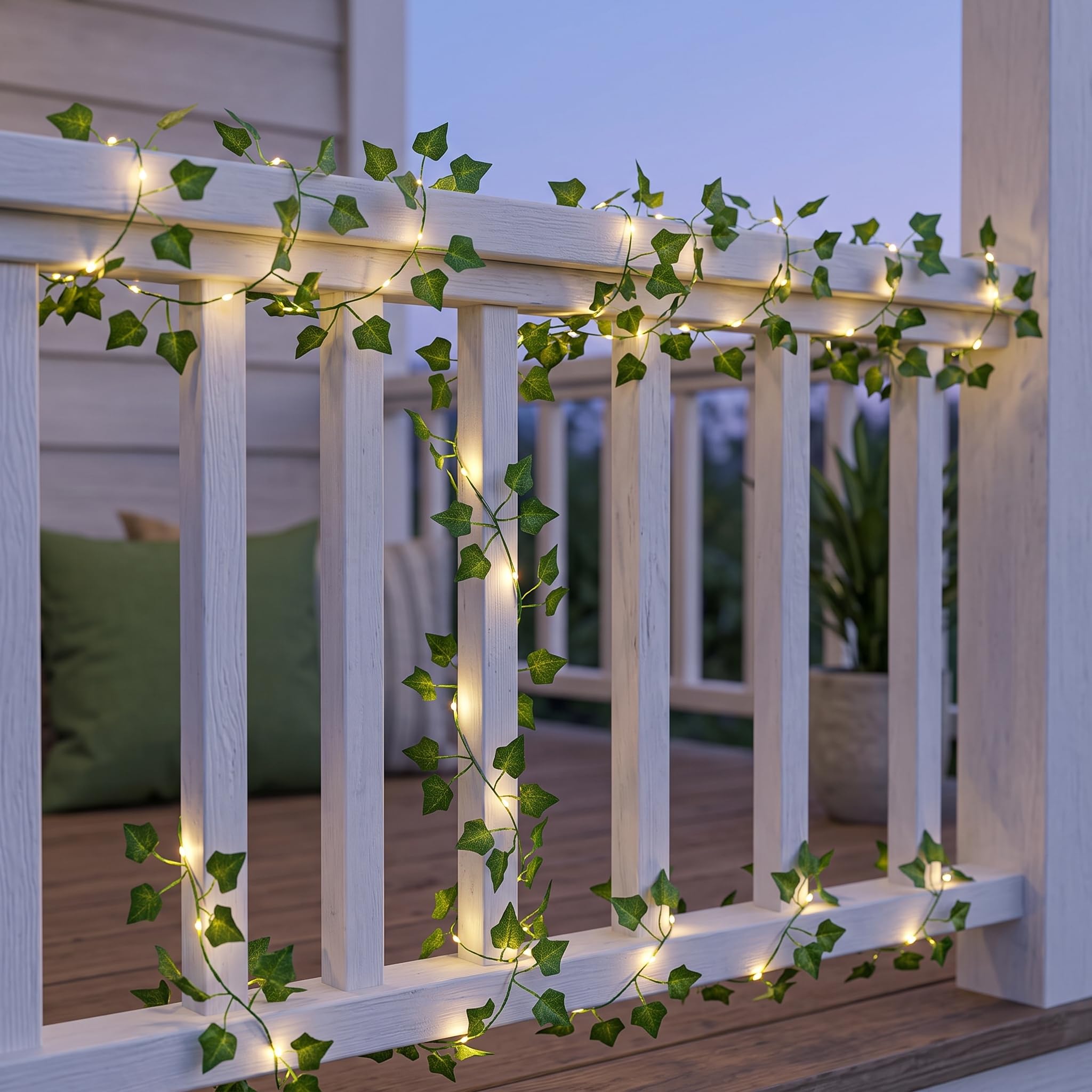 Larfraecy 50 Warm White Micro LED Green Leaf String Lights Battery Operated 5M Ivy Fairy Lights Garland for Bedroom Christmas Wall Decoration Home Table Decor Wedding Party Outdoor&Indoor (Green)