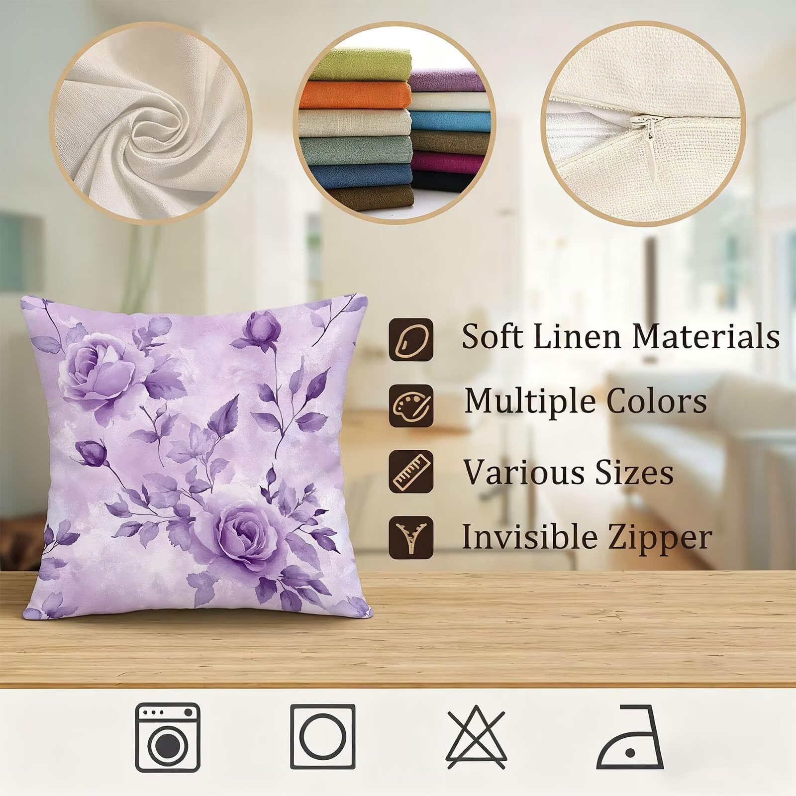 PúRpura Funda Cojin 60x60 Flor Funda Almohada 60x60 Cojines Sofa Súper Suave Fundas Cojines Decorativos Fundas Almohadas 4 Piezas Almohada Cervicales y Cuello, para Hogar Cama Salon Decoracion E - 913