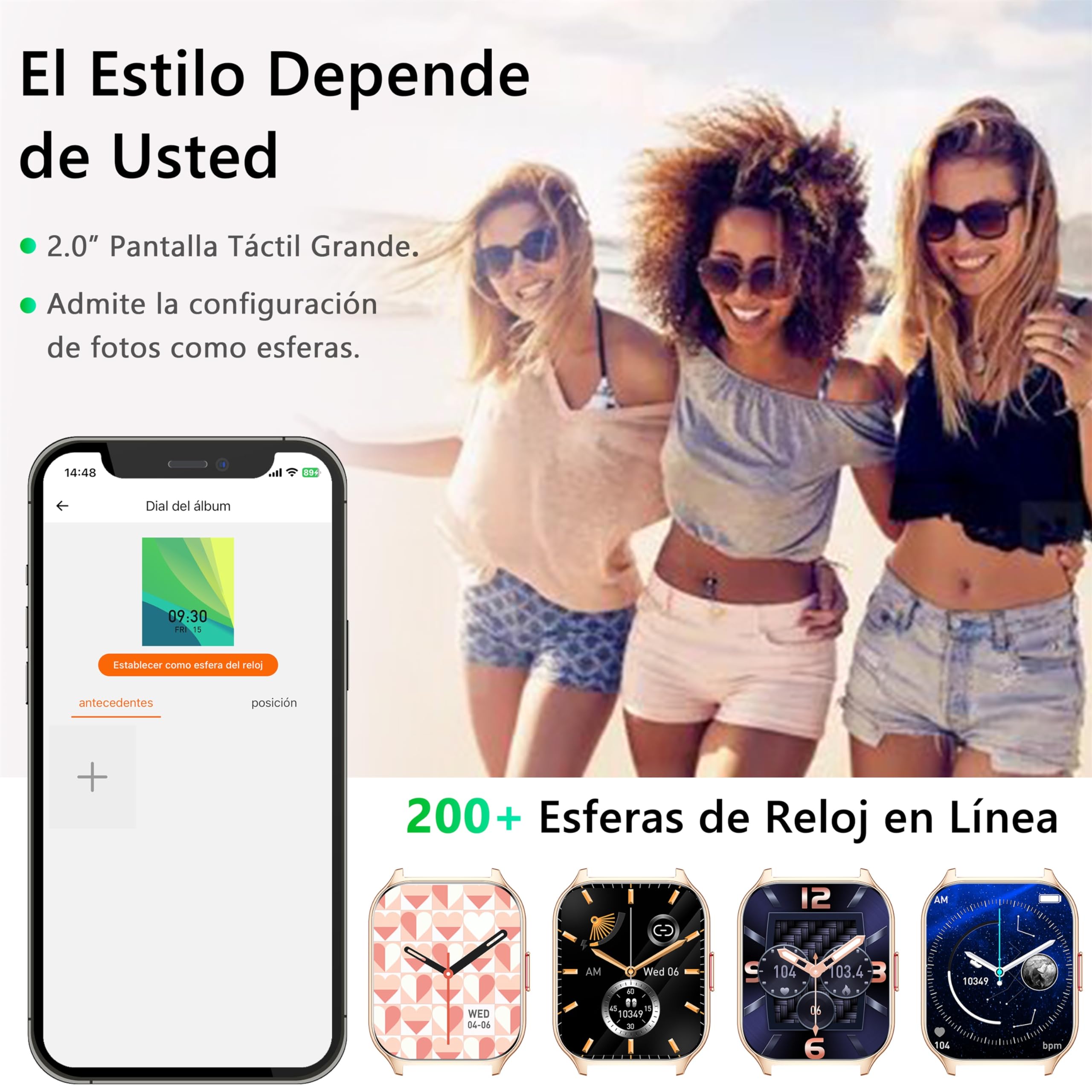 Reloj Inteligente Mujer Hombre, Usado con Aplicación FitCloudPro, Bluetooth Llamada, 2'' Smartwatch con Presión Arterial, 100+ Deportes, Ritmo Cardíaco, DIY Esferas, para iOS Android