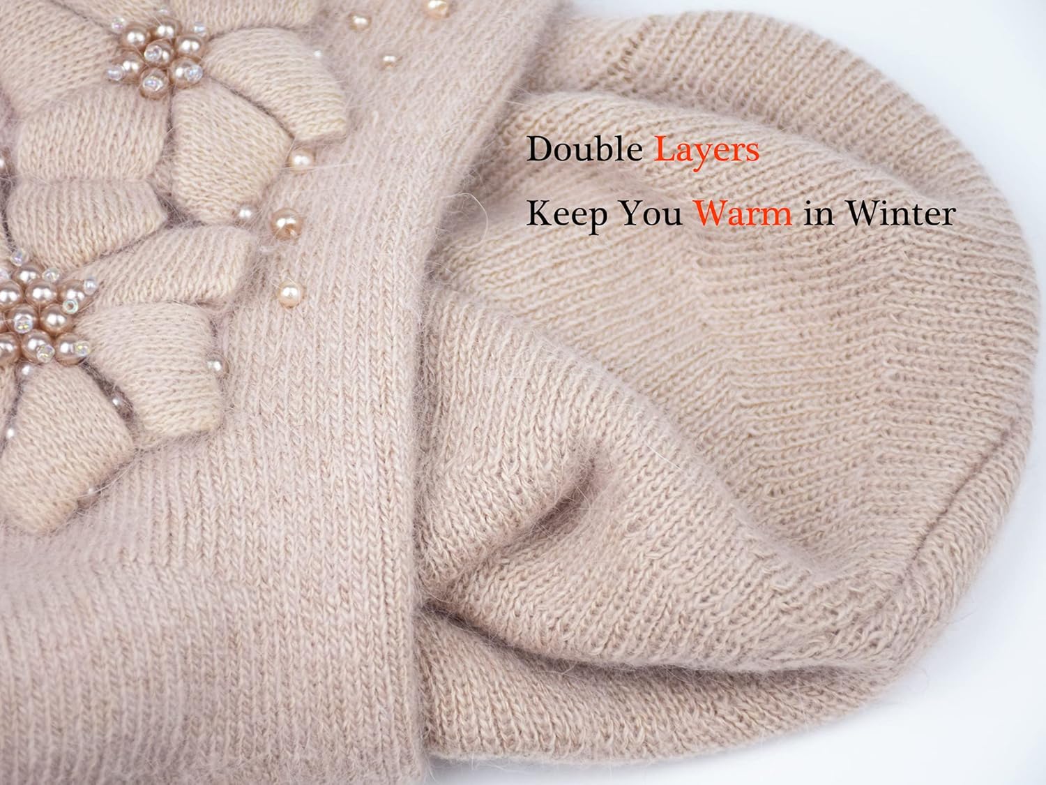 Women Winter Knit Beret Hat Rabbit Hair French Style Beret Classic Warm Casual Beanie Hat - Image 6