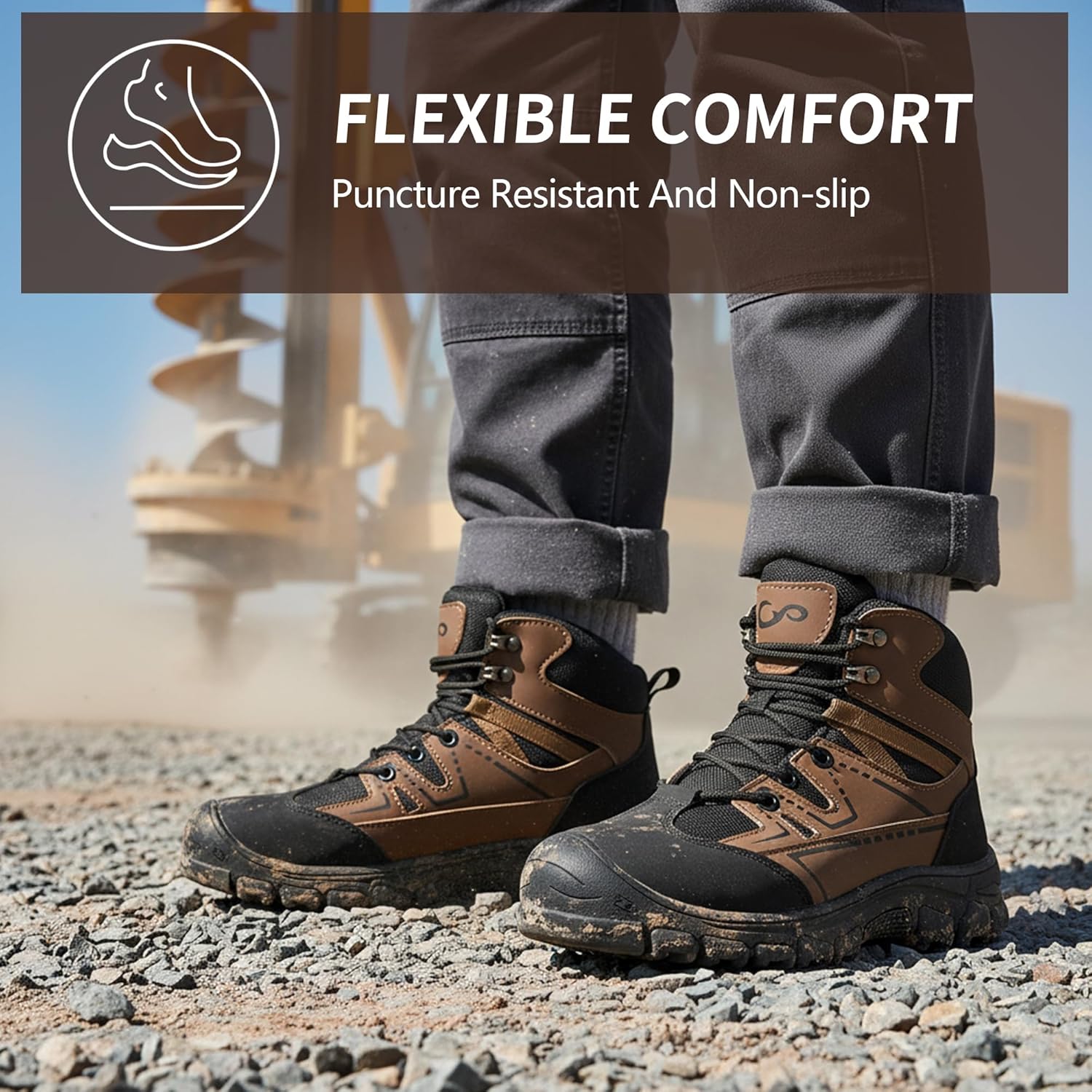 Ablanczoom Steel Toe Boots for Men: Safety Work Shoes Non-Slip Puncture Proof Comfortable for Industrial Construction Size 11 - Image 6