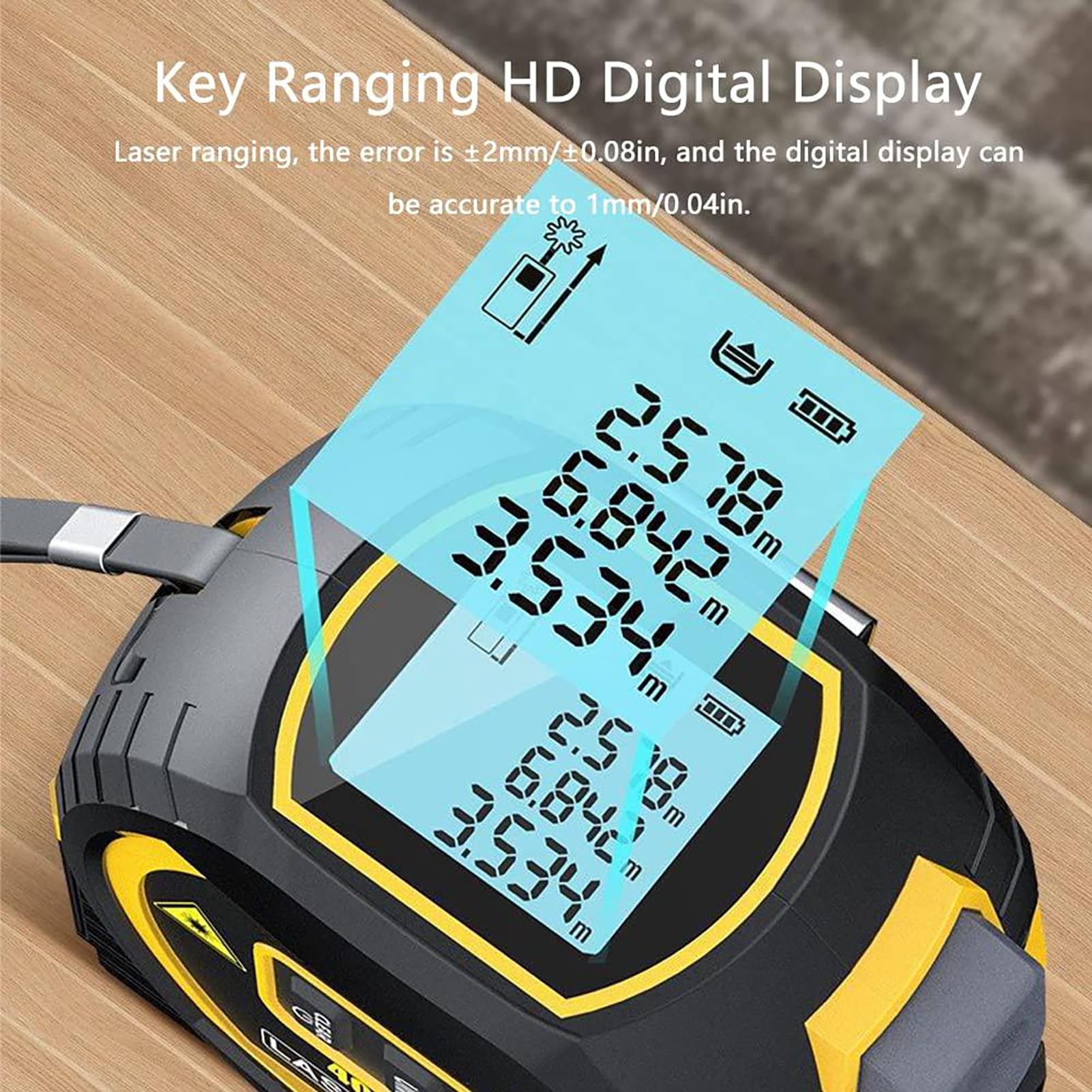 Cinta métrica láser 3 en 1, medidores de Distancia láser Digitales con Pantalla LCD, Medida láser de 40 m/131 pies, Cinta métrica de 5 m/16 pies, medición de área/Volumen/Distancia