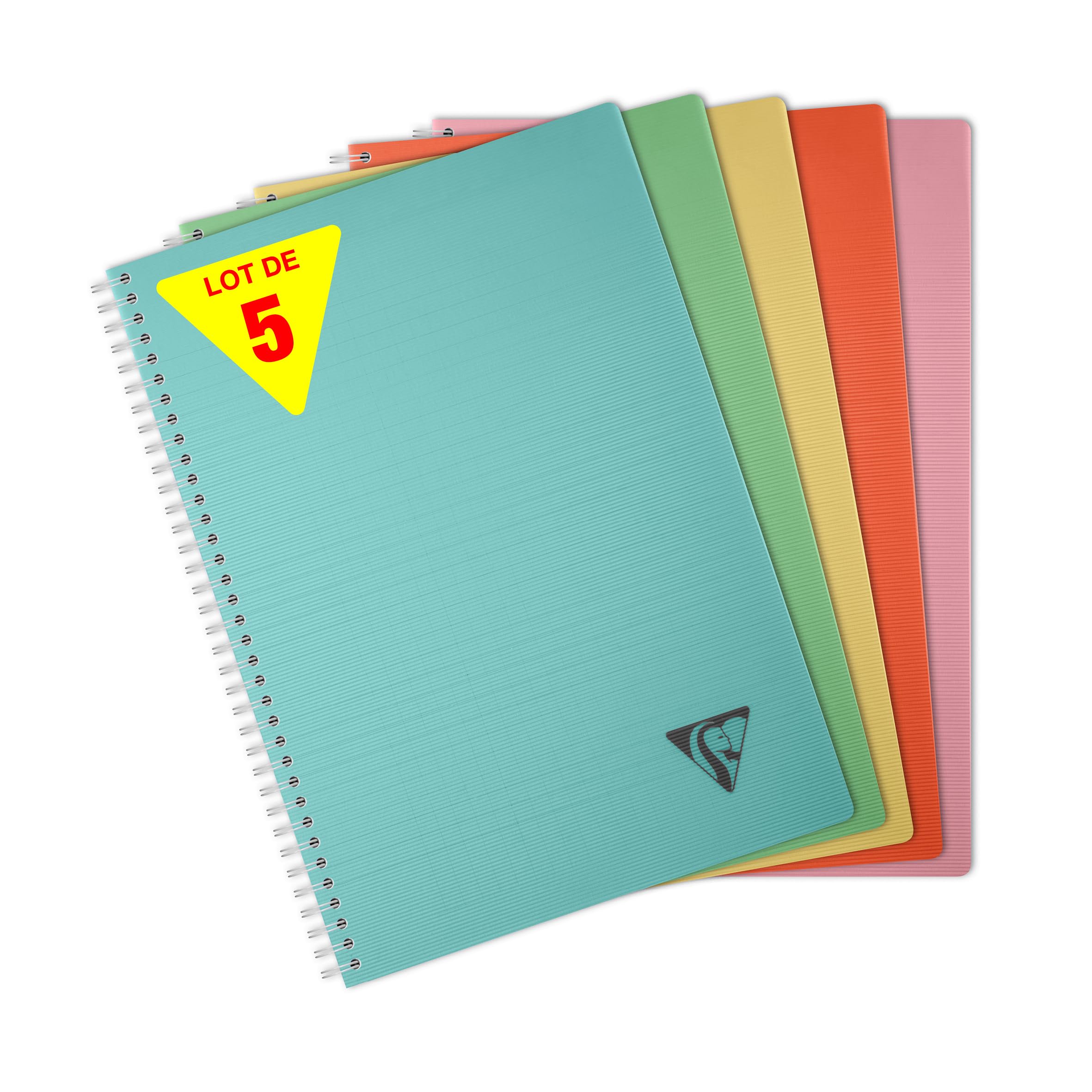 Clairefontaine 327116CPack LiniColour ESSENCE Set of 5 Spiral Notebooks A4 21x29,7cm - 180 Seyes Pages - White Paper 90g - Cover Polypro Clear Random Colours