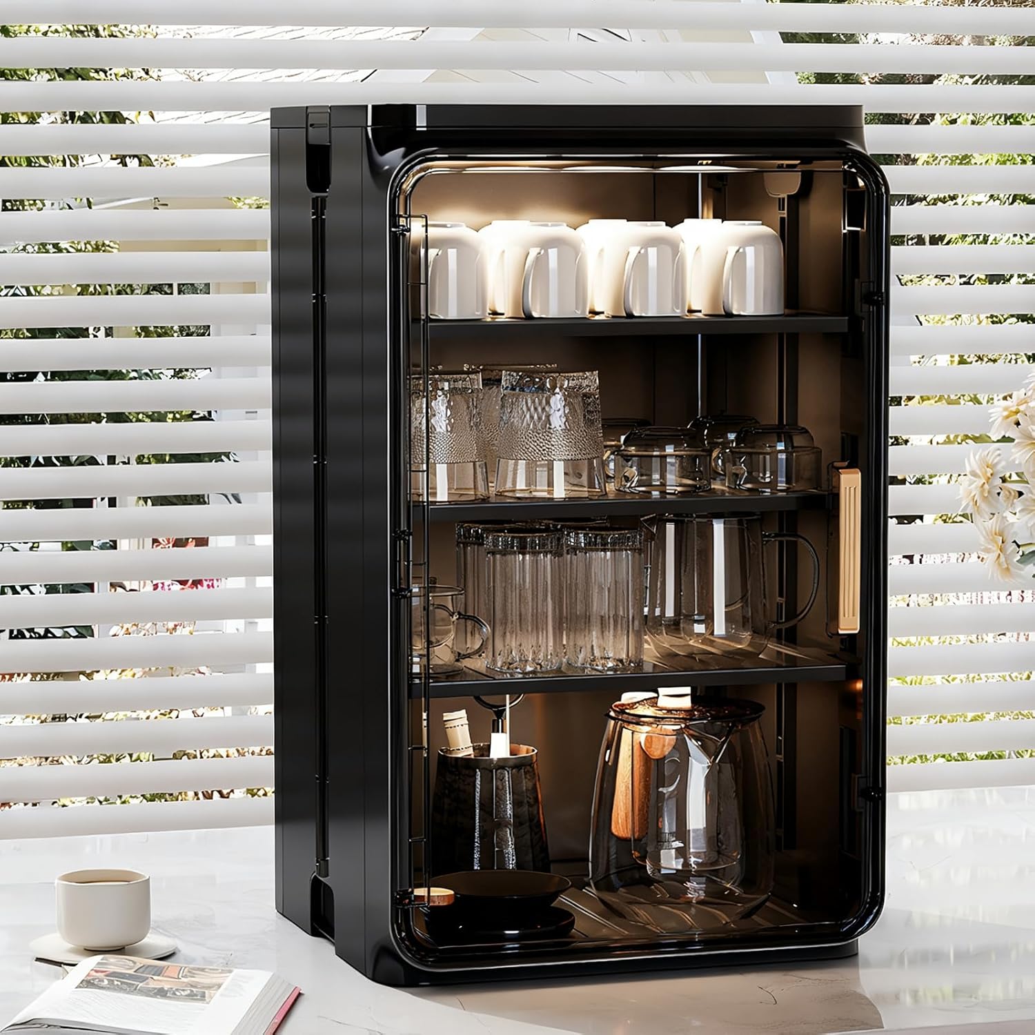 Stackable Desktop Tea Set Display Rack Large Capacity for Home Bar (Large black)