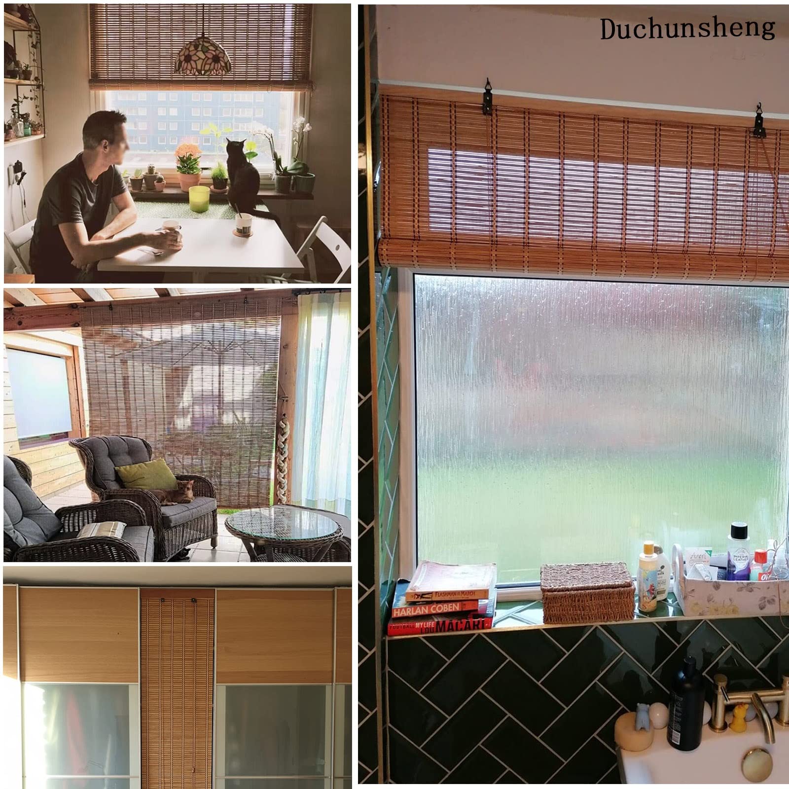 Stores enrouleurs d'extérieur en bambou – Stores occultants protection UV pour patios, terrasses et jardins – Résistant aux intempéries – Installation facile – Décoration d'intérieur élégante