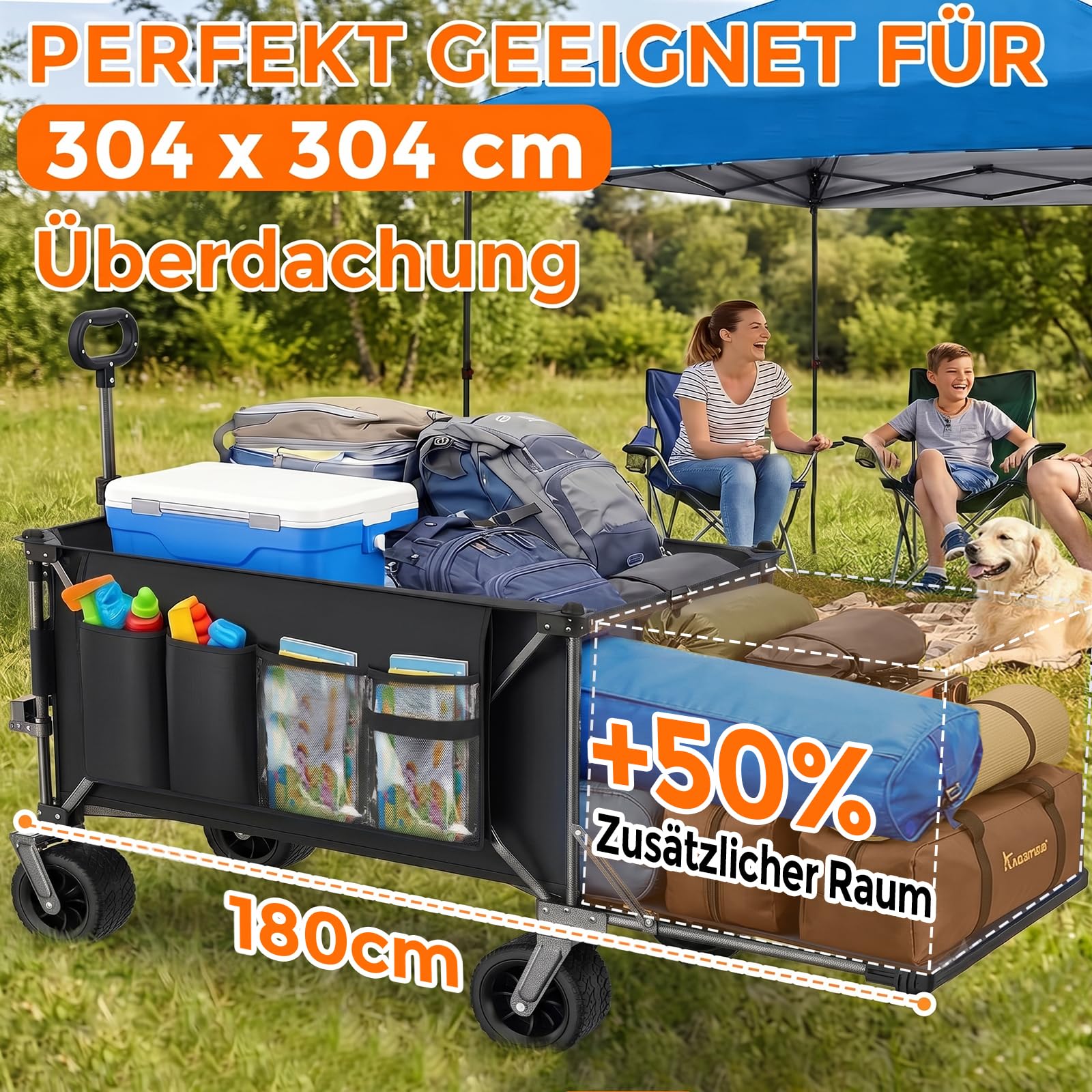 Generisch Carrello pieghevole da 420 l, con portellone posteriore, per esterni e spiaggia