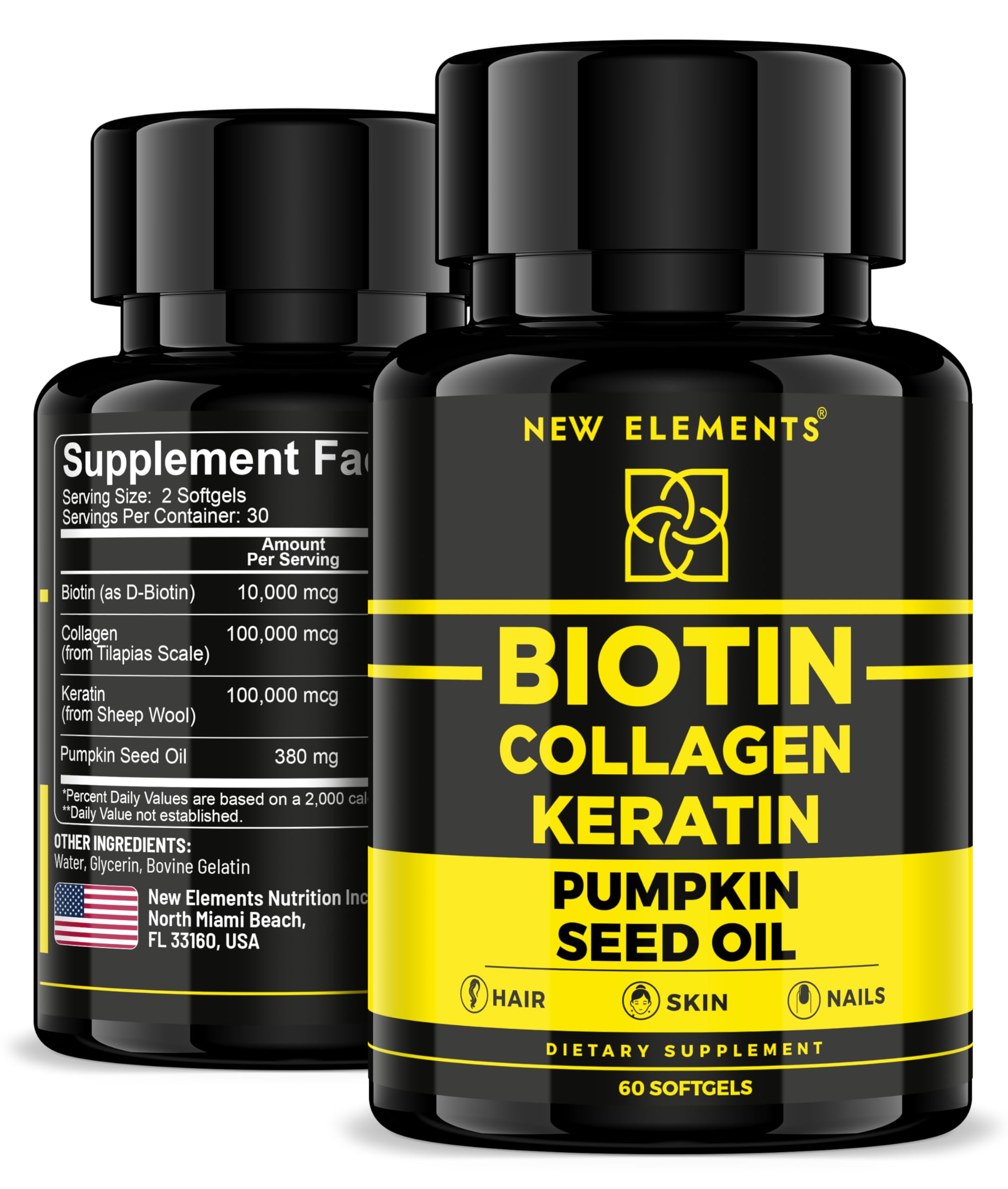 Biotin Supplement 10000mcg with Collagen Peptides Keratin and Pumpkin Seed Oil for Hair Skin and Nails | Hair Growth Supplement for Women & Men | Biotin and Collagen Supplements for Hair Loss