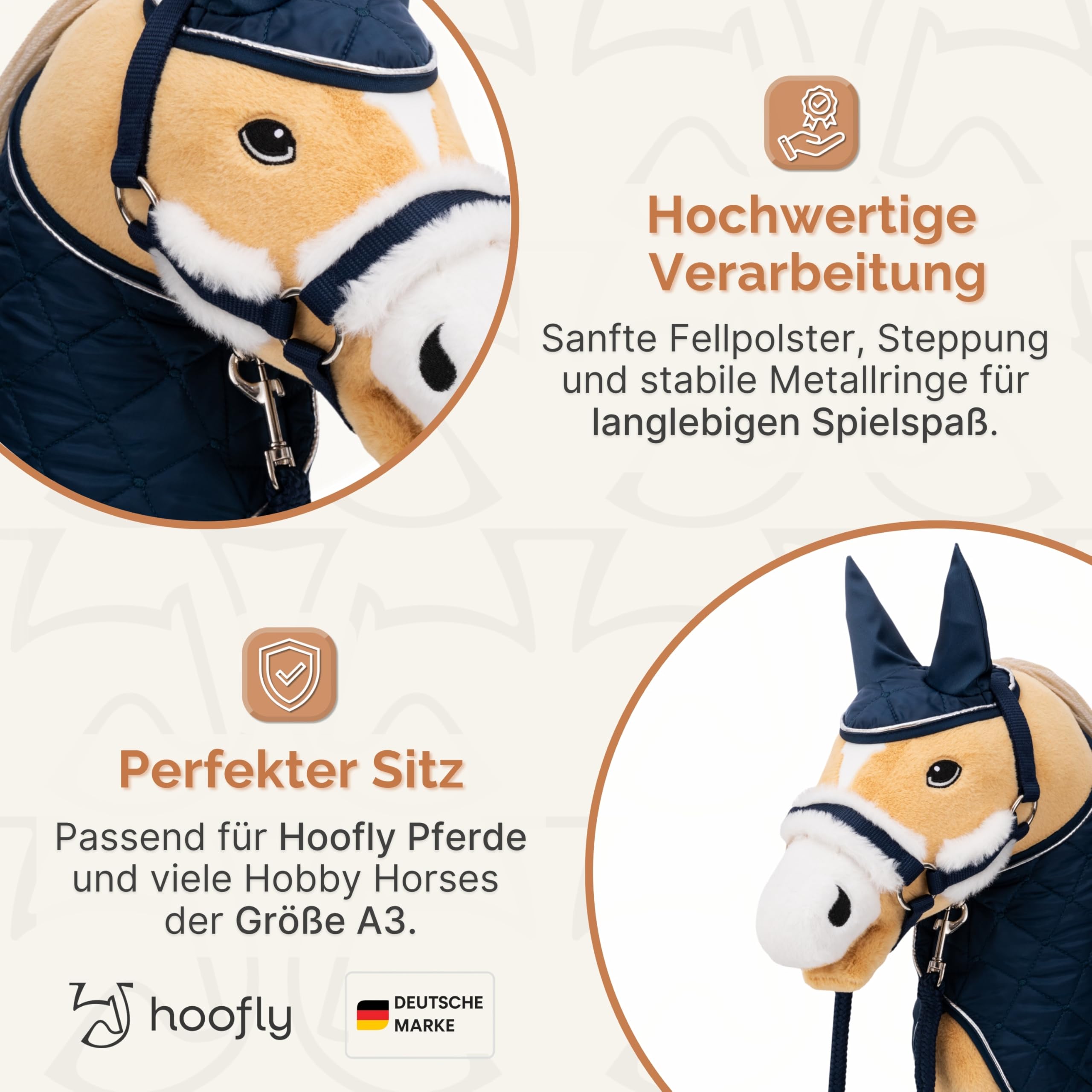 Juego de accesorios para caballos Hobby Horse – Cabestro con punto, manta y capucha en azul para caballos de hobby [certificado TÜV] – Ideal para juegos, entrenamiento y pequeños torneos
