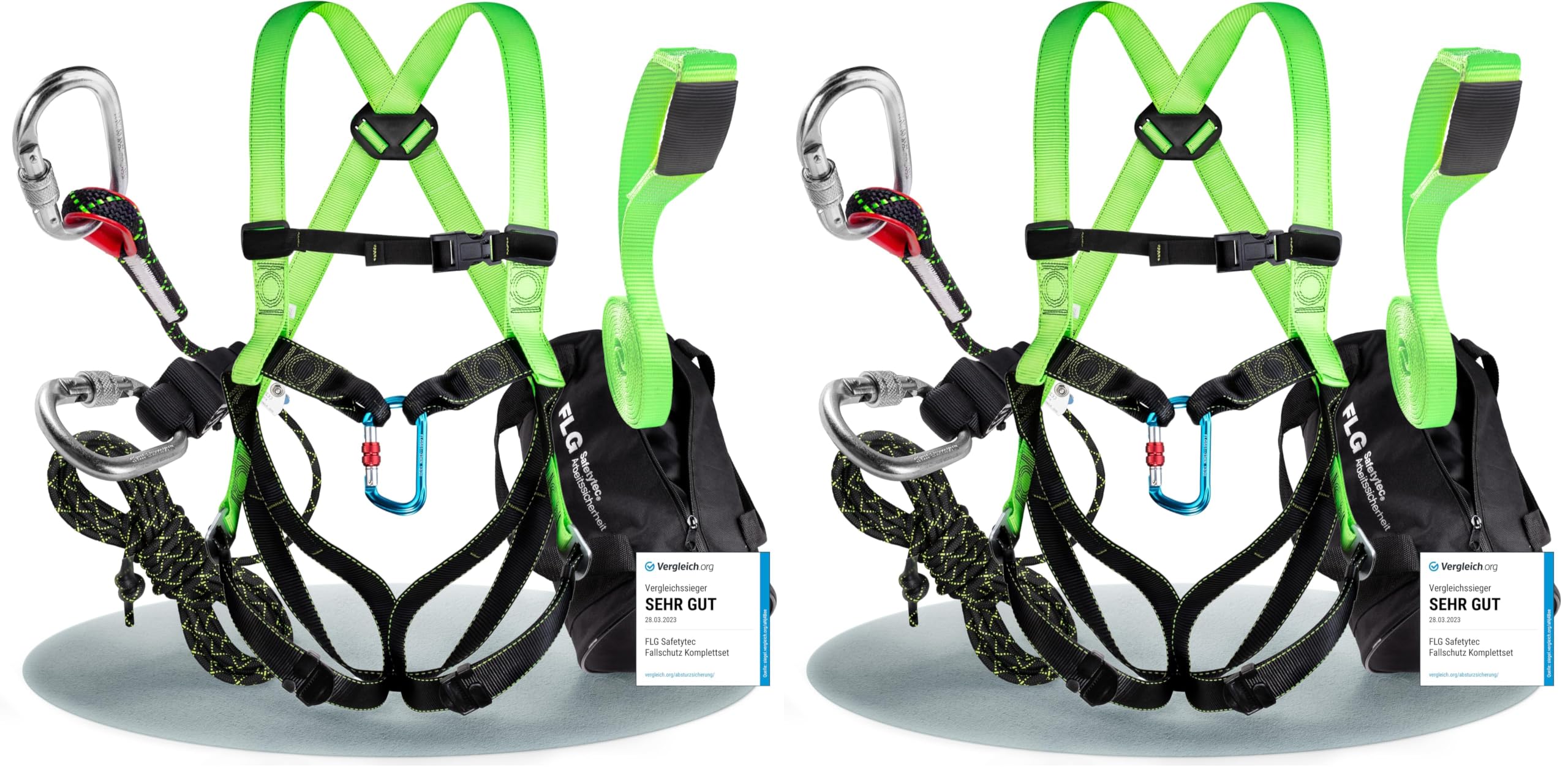 FLG Safetytec Fallschutz Komplettset - 2-Punkt Auffanggurt mit 10m Verbindungsmittel und 2m Bandschlinge für maximale Sicherheit bei Höhenarbeiten gem. EN353 / 361/795 (Packung mit 2)