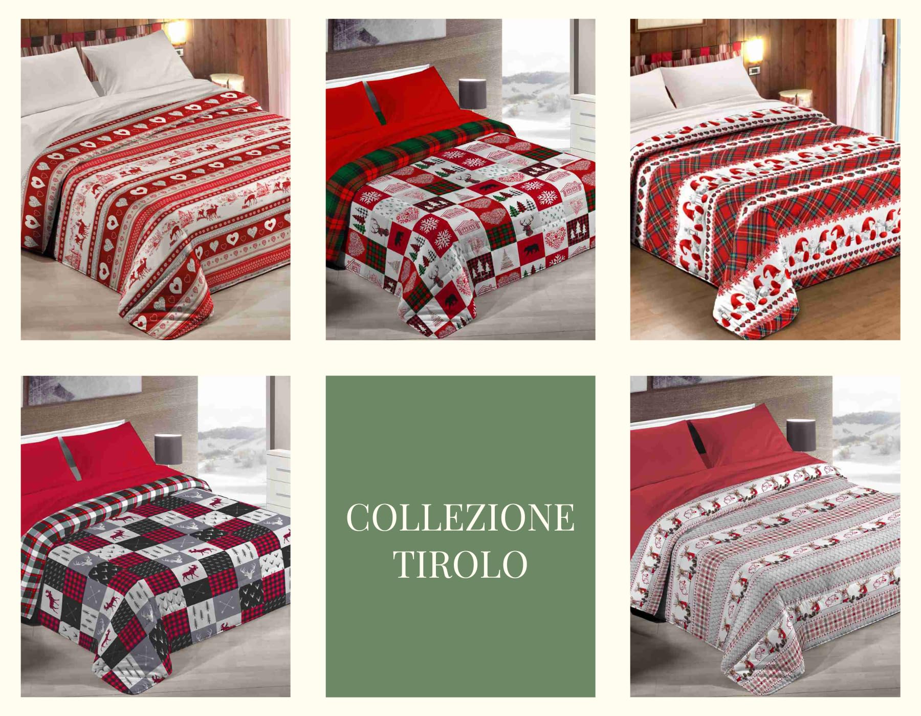 Tata Home Trapunta Invernale Matrimoniale in Calda Morbida Microfibra Piumone Piumino Autunno Inverno Coperta Letto Trapuntata Misura 260x260 cm Fantasia Tirolese Dis.4 Patchwork Rosso