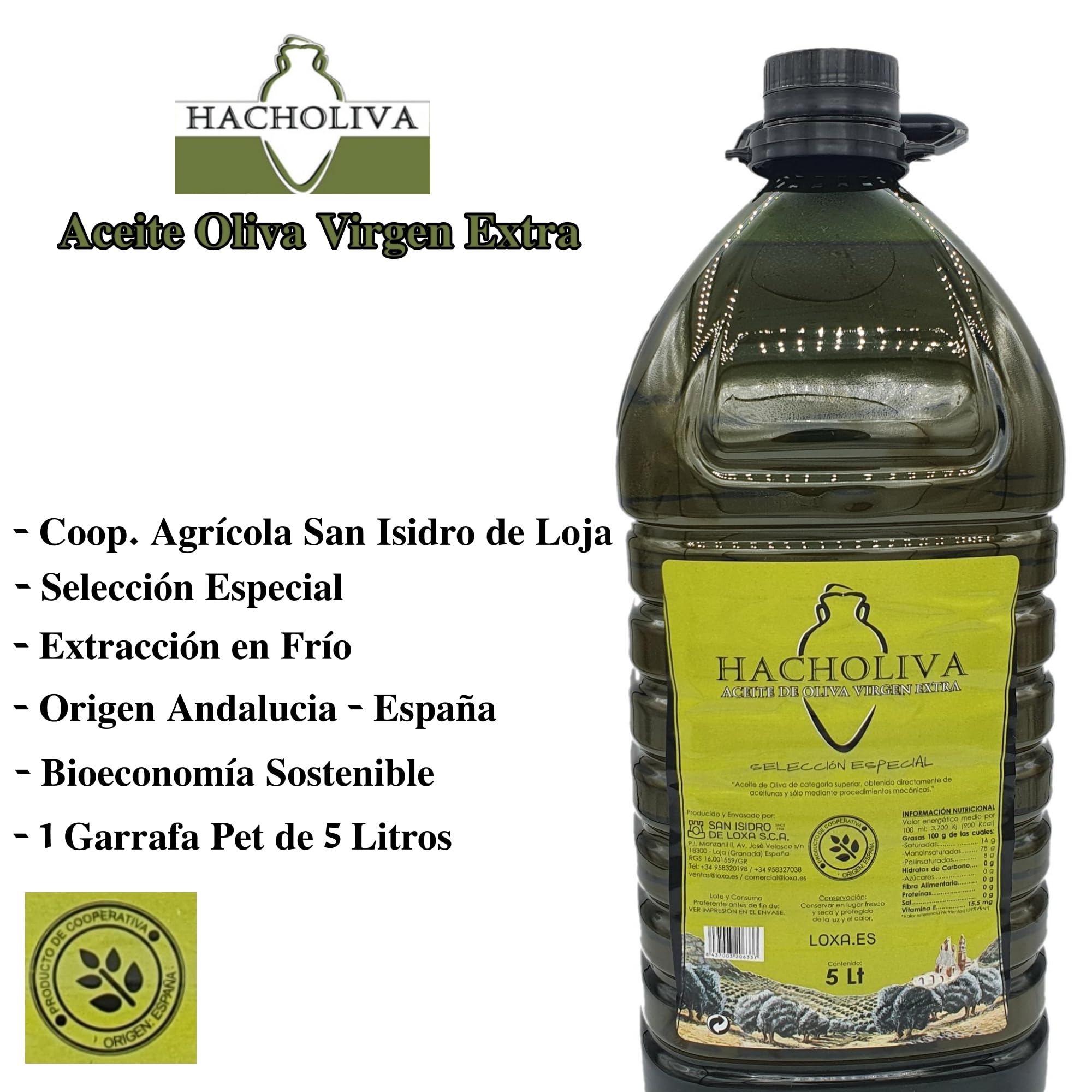 Aceite de Oliva Virgen Extra - HACHOLIVA - AOVE - Selección Especial - 3 Garrafas de 5 Litros (15 L) - Origen España