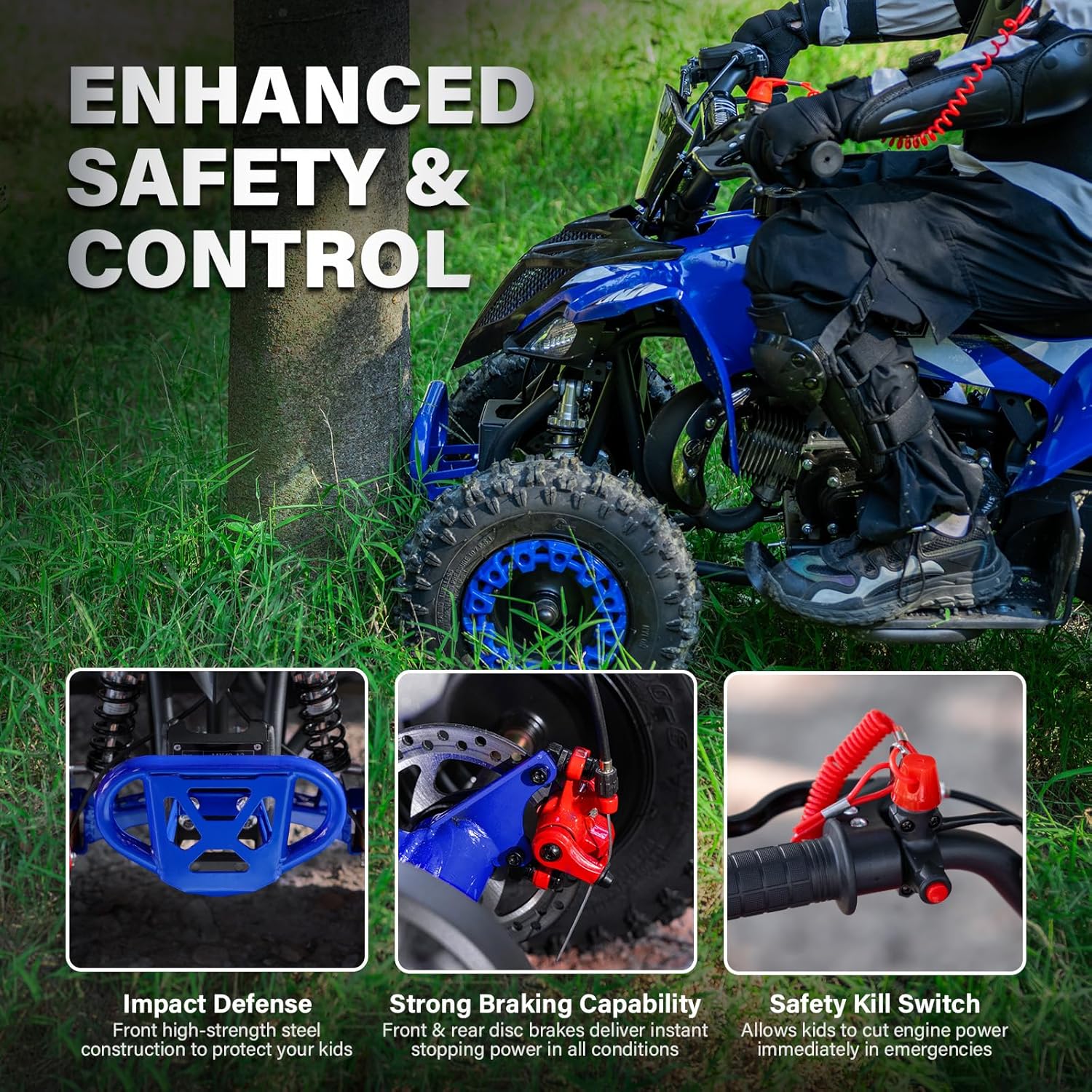 Kids ATV 50cc Gas 4 Wheeler Gas Powered Four Wheeler with Speed Control Brakes Gear 31 Mile Range 15 MPH, Blue