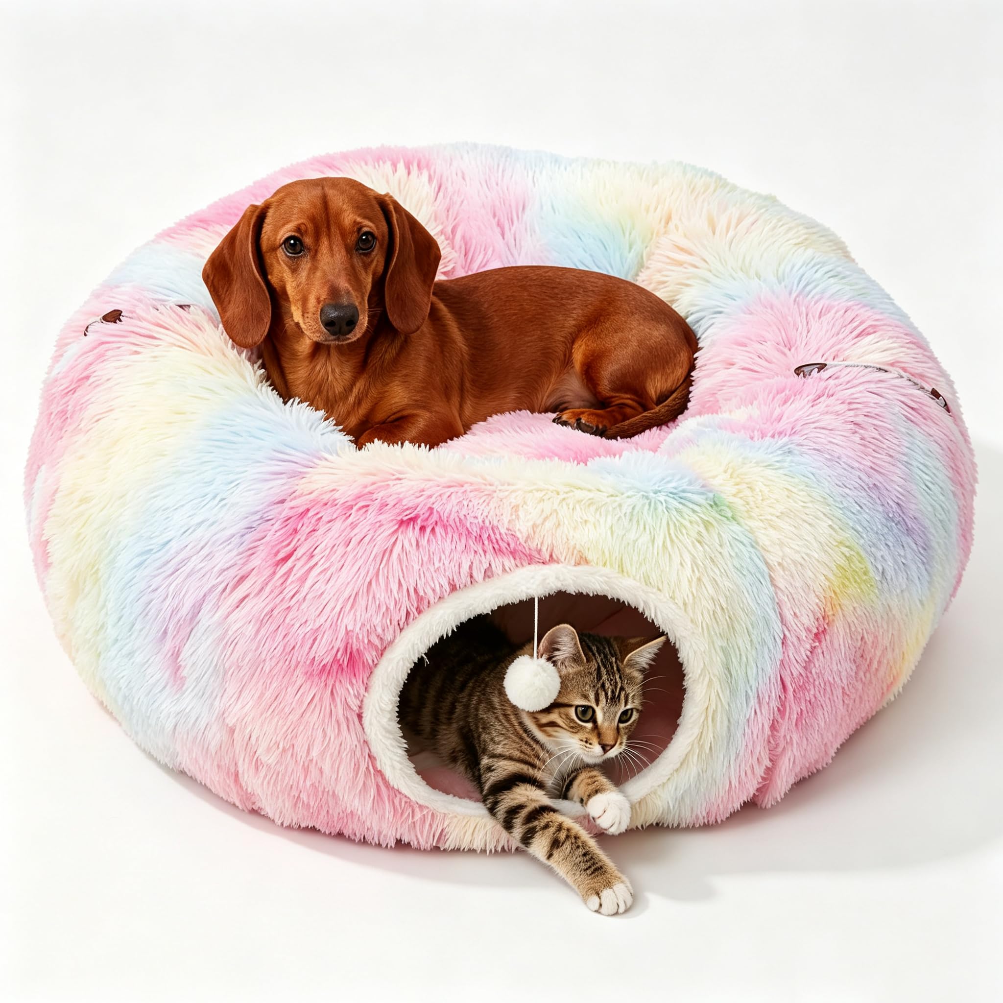 Dachshund Tunnel Bed, Tunnel Bed for Dachshund Dog (Rainbow)