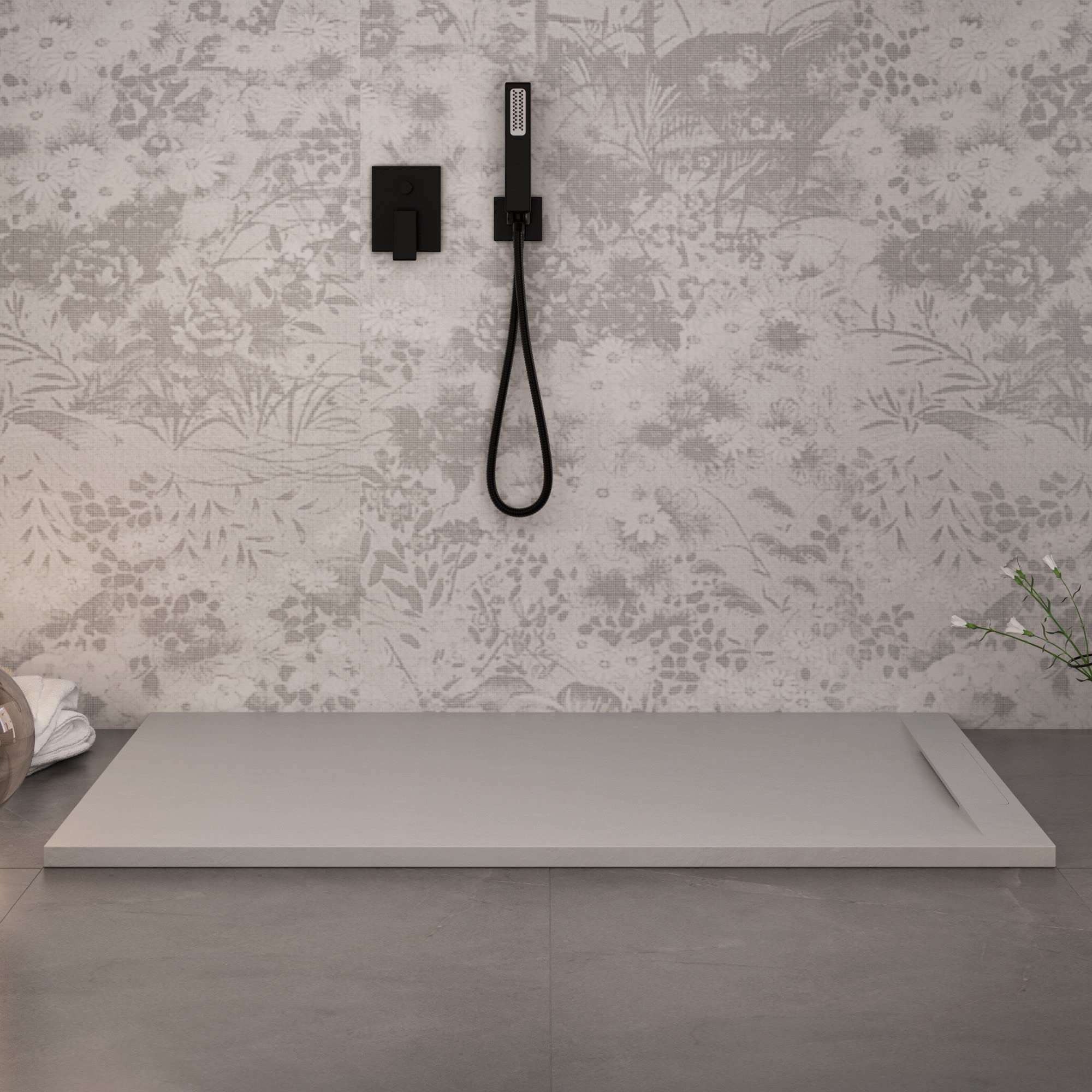 Receveur de douche design Vincent gris clair effet pierre, 120 x 90 cm