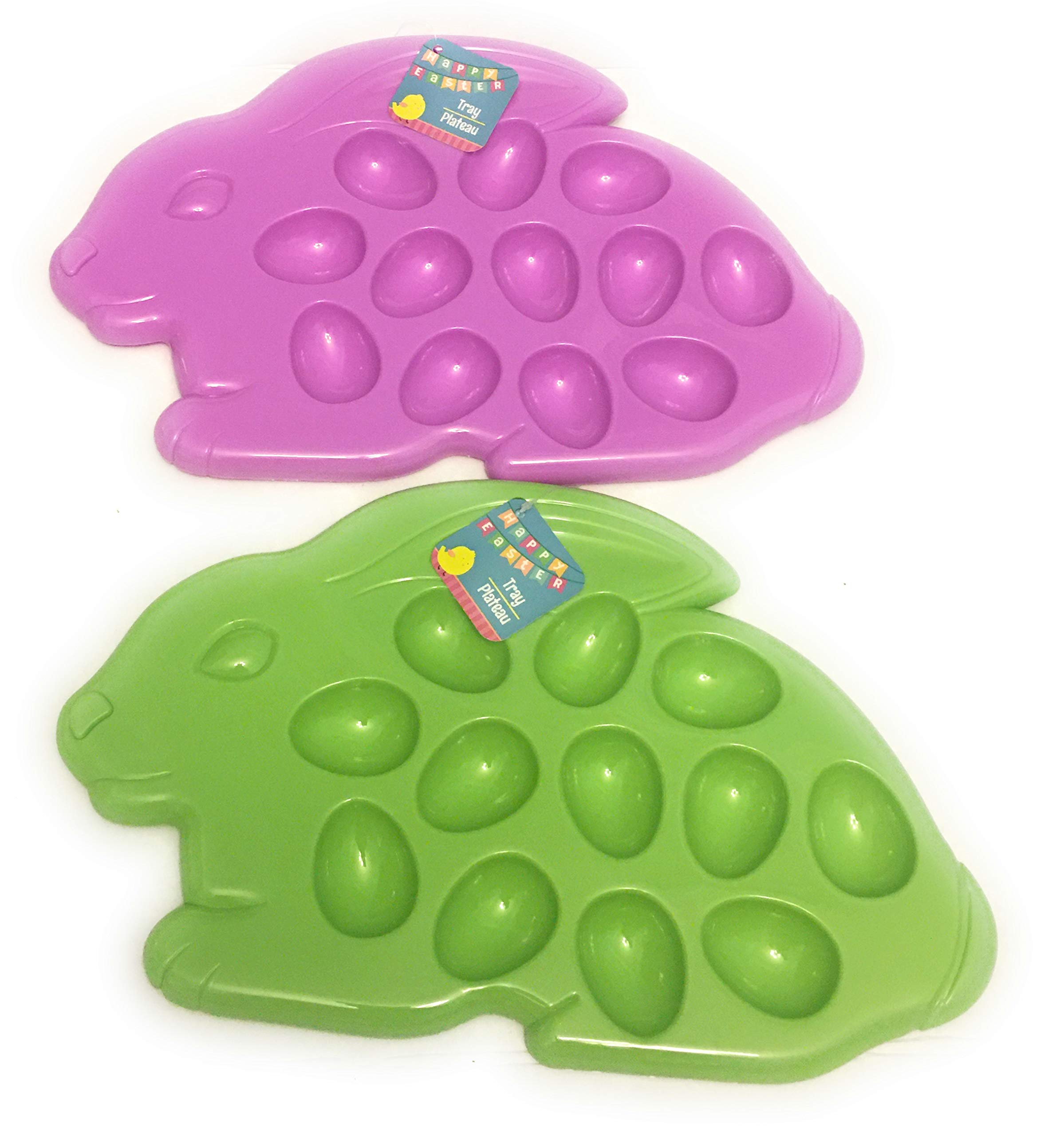 CFactory Happy Easter Bunny Shaped Egg Tray Holder 2 Colors Pastel Purple And Green