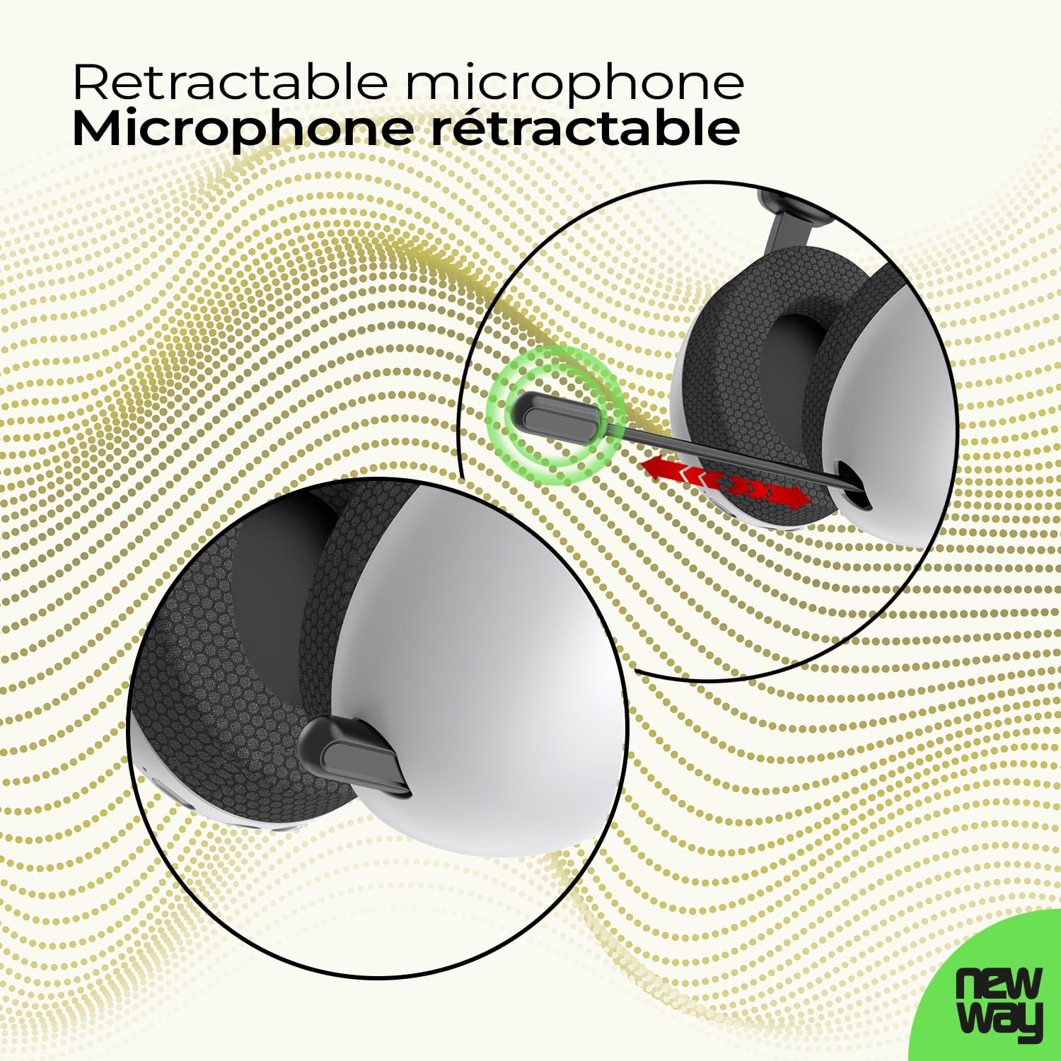 NEWWAY NH251 - Cuffie audio senza fili, microfono retrattile, tripla modalità WiFi 2,4 GHz/BT, ricevitore USB/USB-C, per PC, laptop, smartphone, console e Mac (bianco)