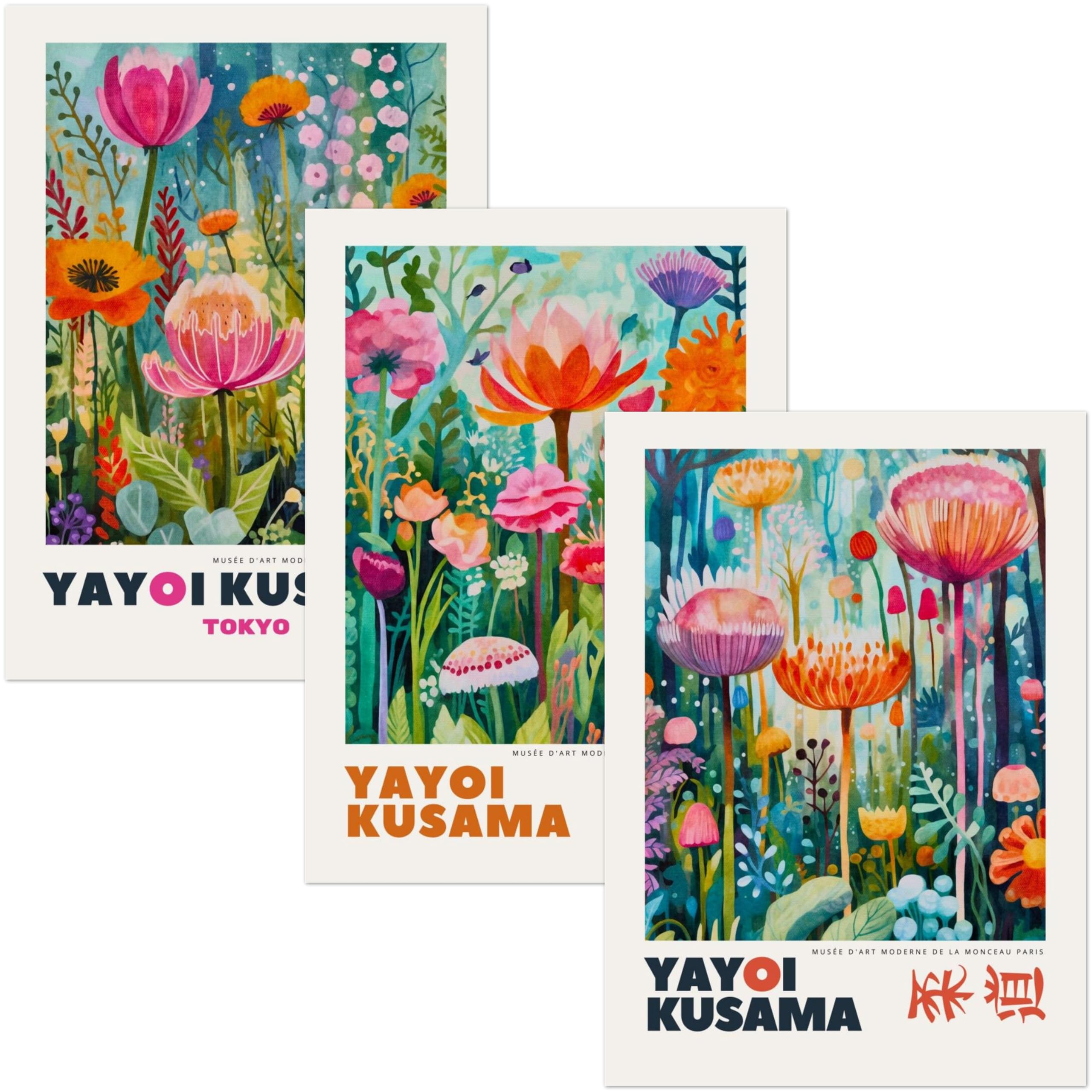 ARTINSPIRIO Juego de 3 pósteres de Yayoi Kusama (solo pósteres, 60 x 90 cm)