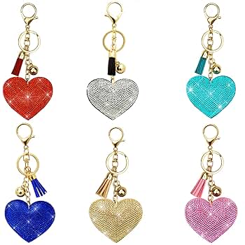 Tongcloud 6pcs Glitter Love Heart Keychain Premium Crystal Tongcloud 6pcs Glitter Love Heart Keychain Premium Crystal