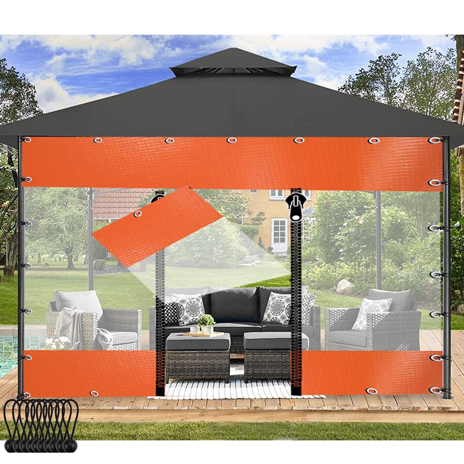 TOYOCCOutdoor Tarp Curtains with Zipper Door, 0.5mm PVC Clear Waterproof Tarpaulin Side Panels with Grommets TOYOCC (Color : Clear, Size : 3.28x3.28'/1x1m)