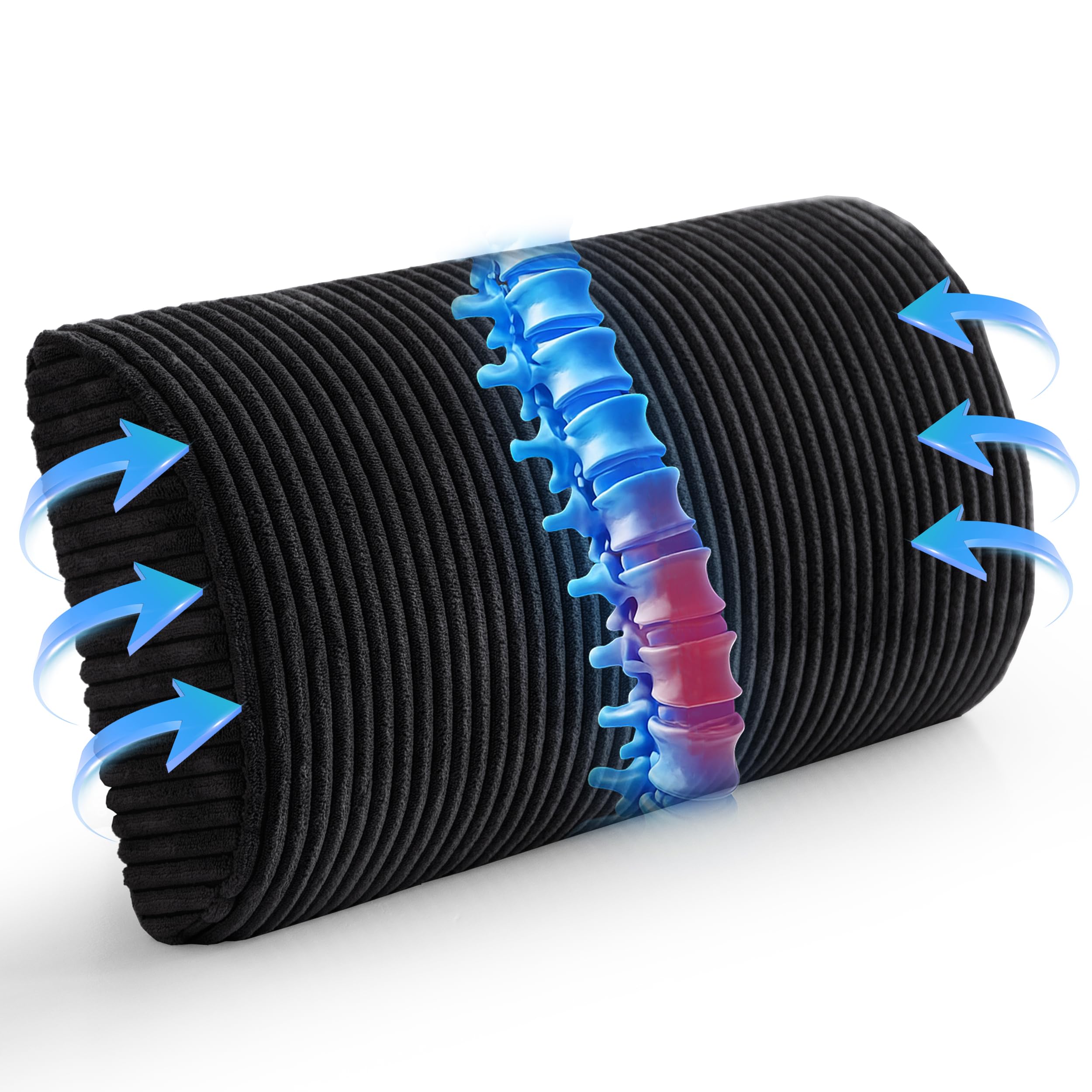 HIGOGOGO Memory Foam Lumbar Support Pillow for Recliner Chair/Accent Chair/Couch, Back Support Cushion for Elderly, Recliner Cushions for Back Rest, Pain Relief, Reading, Washable Cover, Black