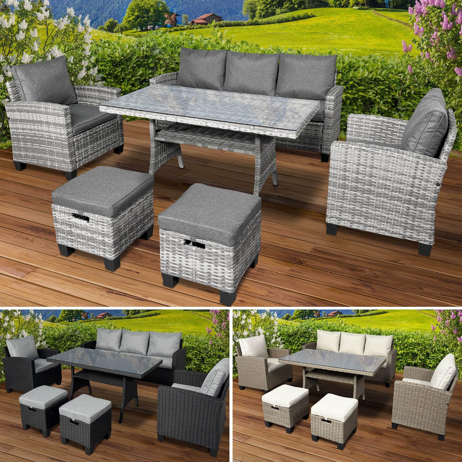 BRAST Gartenmöbel Set Delight | bis zu 7 Personen viele Farben | incl. extra Dicke Kissen | TÜV geprüft | Outdoor Loungemöbel Sitzgruppe Essgruppe Garnitur | Grau/Anthrazit