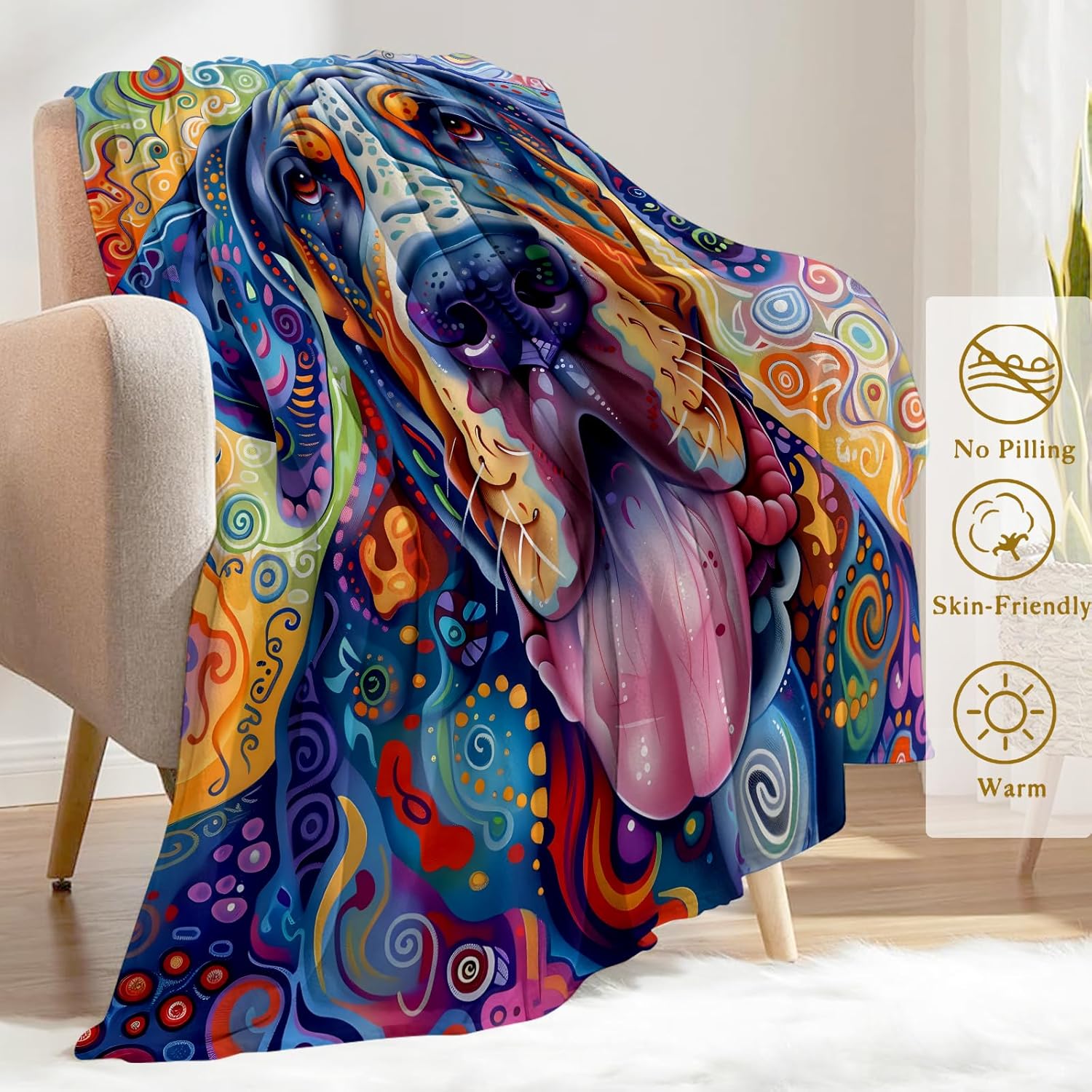 Great Dane Fleece Blanket - Lightweight Soft Cozy Gifts Throw for Dog Lovers,Kids,Women,Men,Colorful Puppy Portrait Blankets,Home Room Modern Artistic Decor 50x60in - Image 3