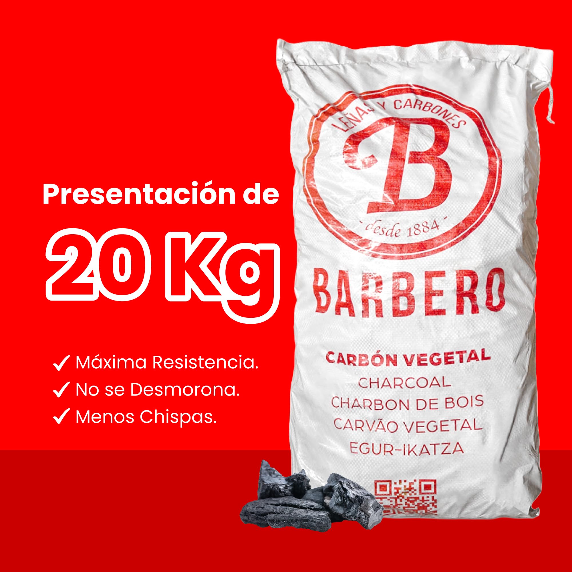 Carbón Vegetal Encina 100 Natural Grueso Saco 20kg Profesional Hostelería Barbacoa Cocina Exterior Brasa Gourmet Alta Temperatura Sin Humo Combustión Lenta Aroma Sabor Carnes (Saco, 1, Unidad)