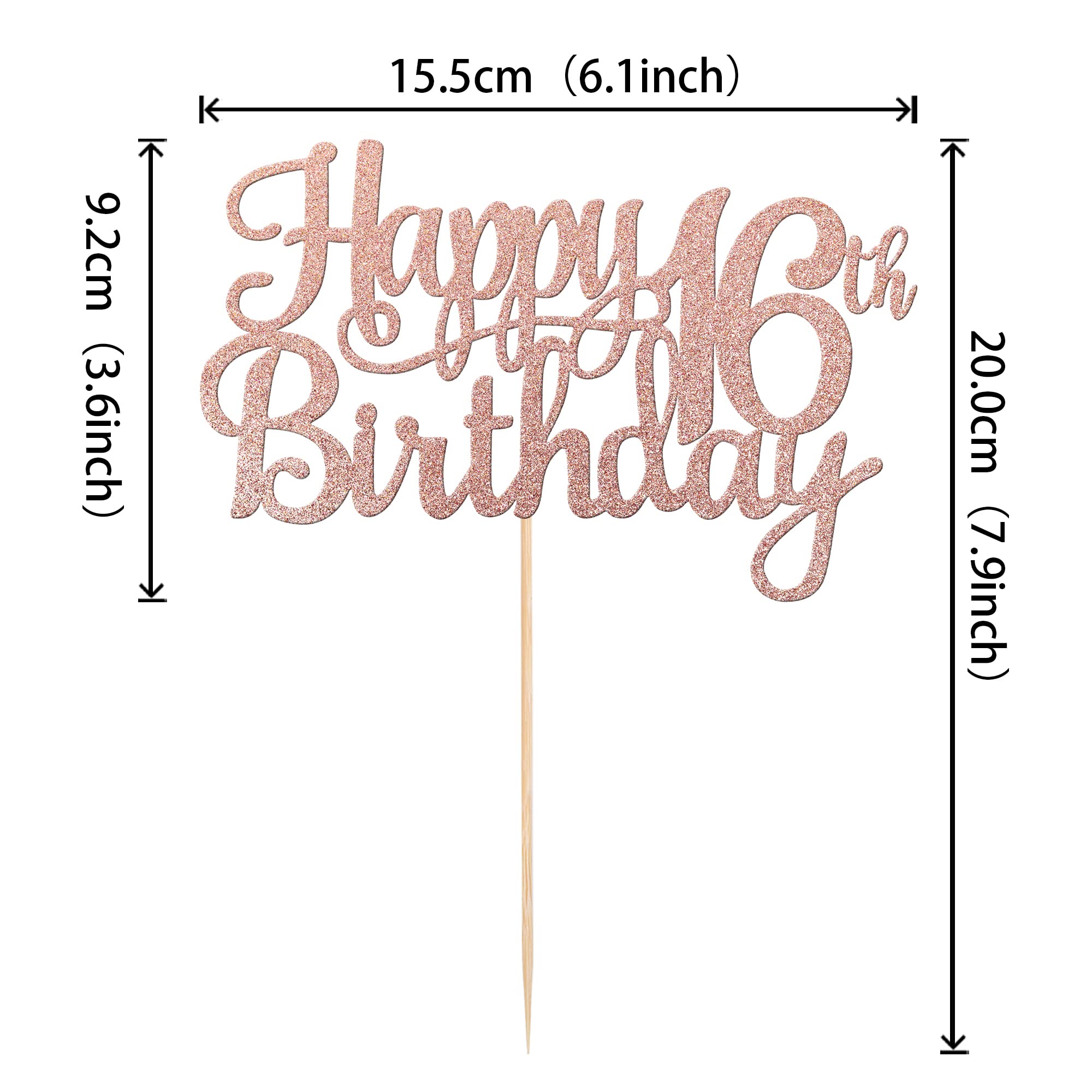 1 PCS Happy 16th Birthday Cake Topper Glitter Cheers to 16 Years Birthday Cake Pick Sweet 16 Fabulous Cake Decoration for Happy 16th Birthday Theme Party Decorations Supplies Rose Gold 1