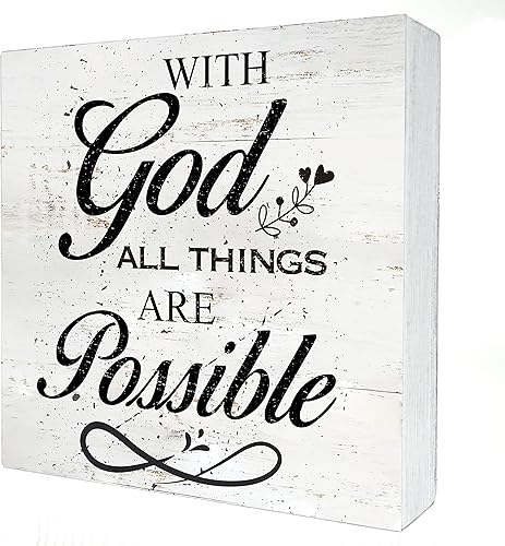 Cartel de madera cristiana para escritorio, decoración vintage con Dios con texto en inglés All Things are Possible de bloque de madera con citas,