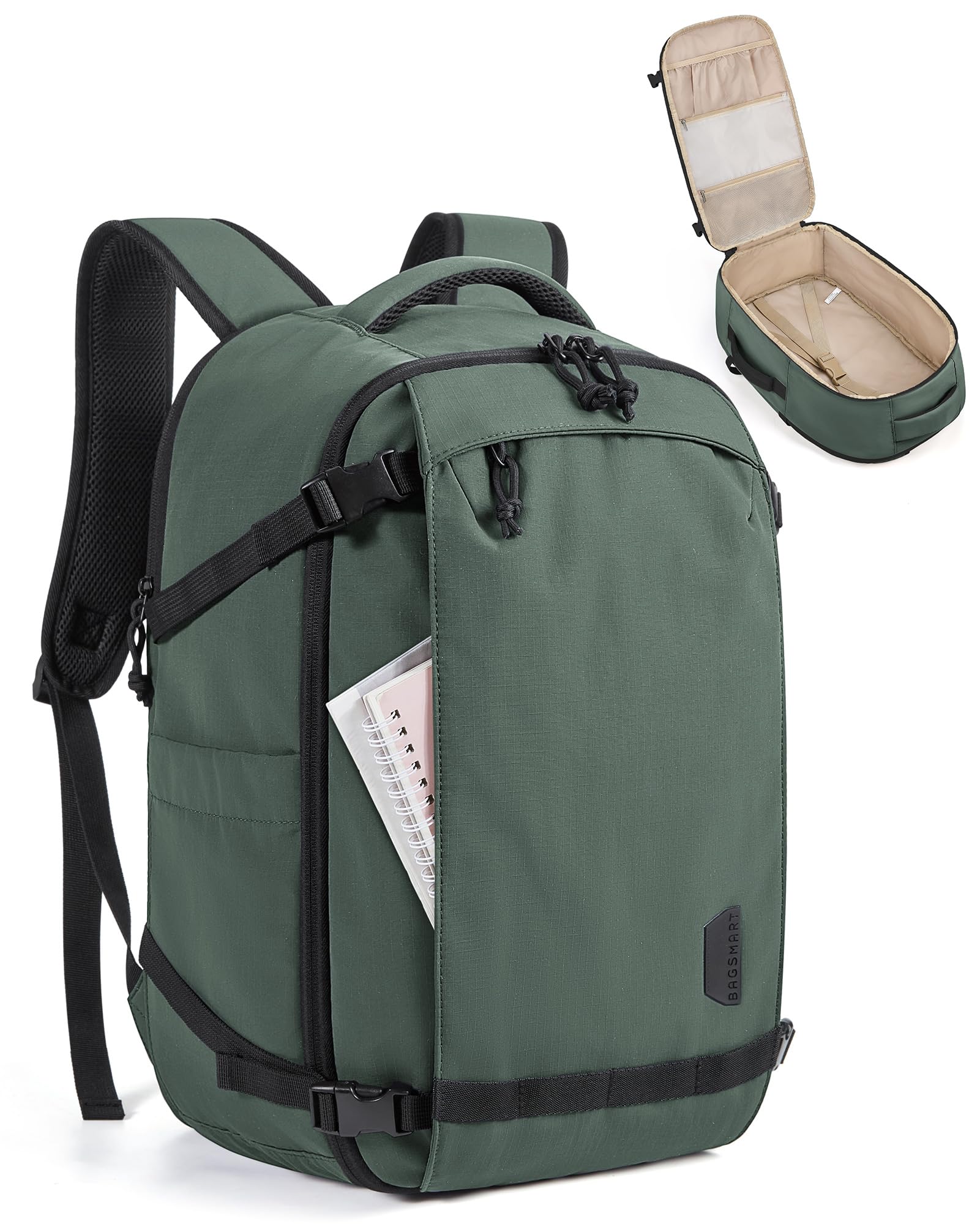 BAGSMART Travel Backpack for Women, 15.6 Inch Carry On Bag, Haze Green