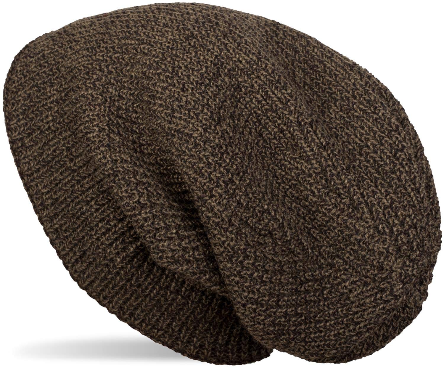 styleBREAKER Unisex Mottled fine-Knit Beanie hat with Fleece Lining, Slouch Long Beanie, Unisex 04024153, Color:Brown-Beige