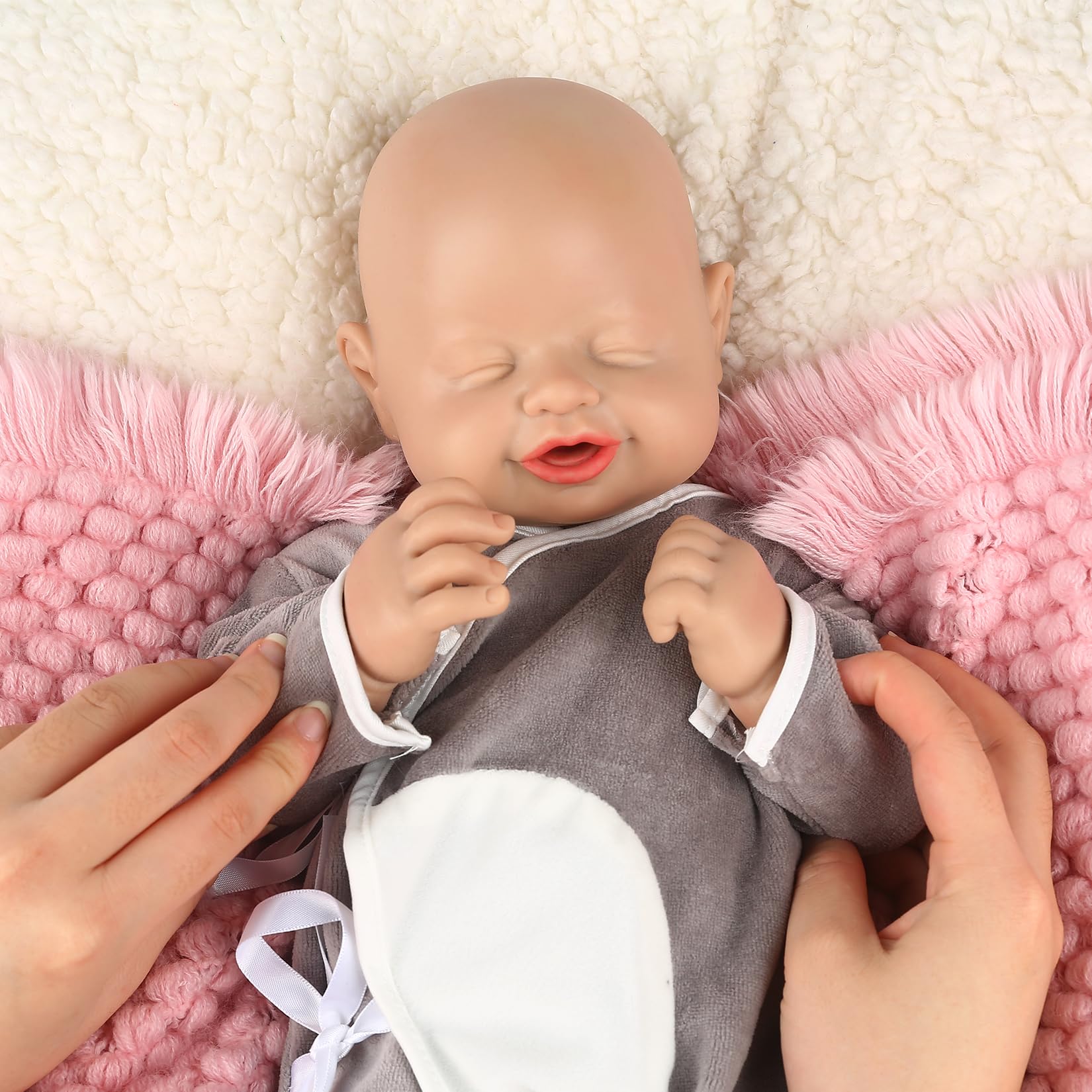 Vollence 16 inch Sleeping Full Silicone Baby Dolls Realistic Boy, Not Vinyl Dolls, Real Silicone Lifelike Baby Doll for Child Christmas, Children's Day