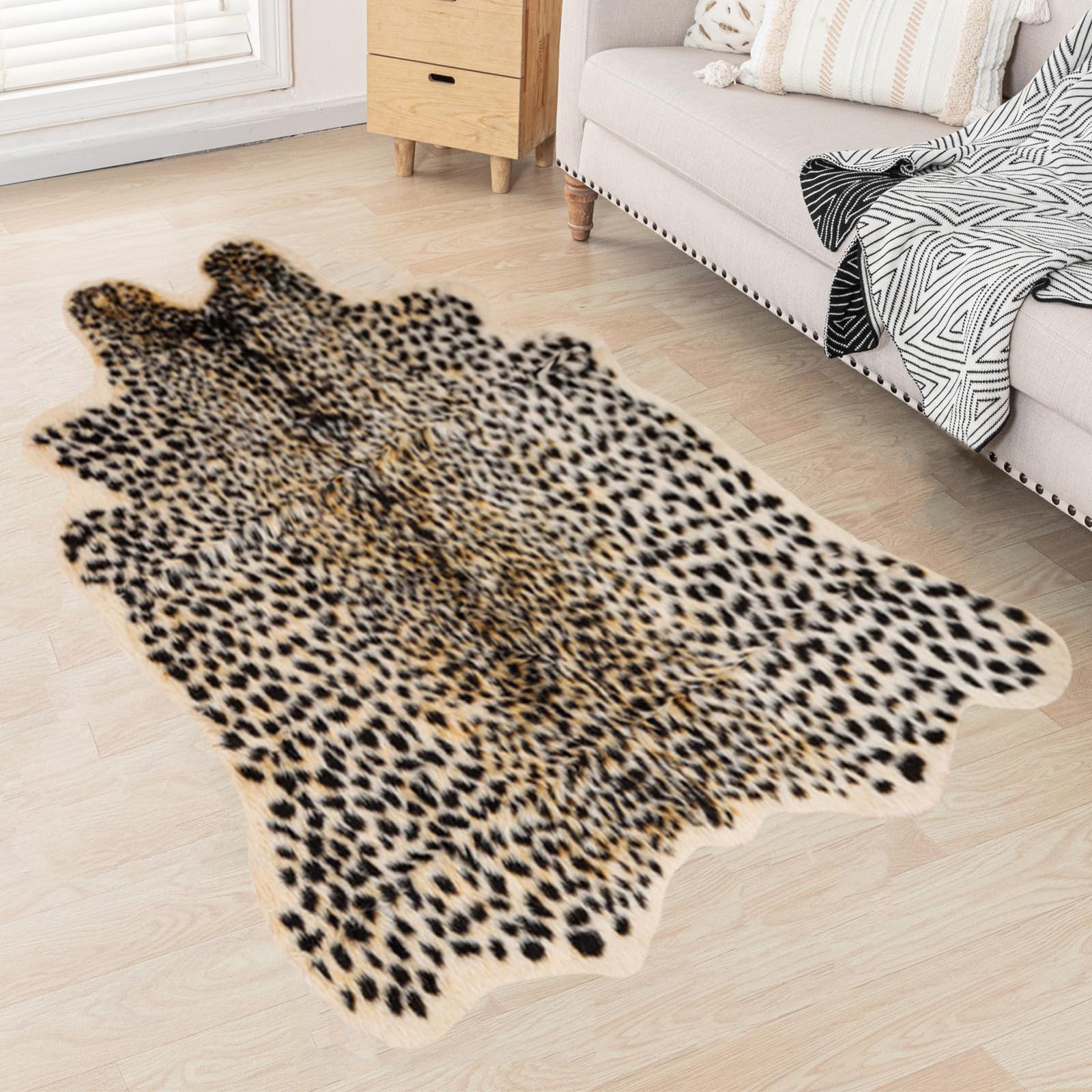 Leopard Rug Cheetah Rug Animals Printed Hide Mats Faux Fur Cowhide Skin Carpet for Home Office, Livingroom, Bedroom, 5.3ft x 6.6ft