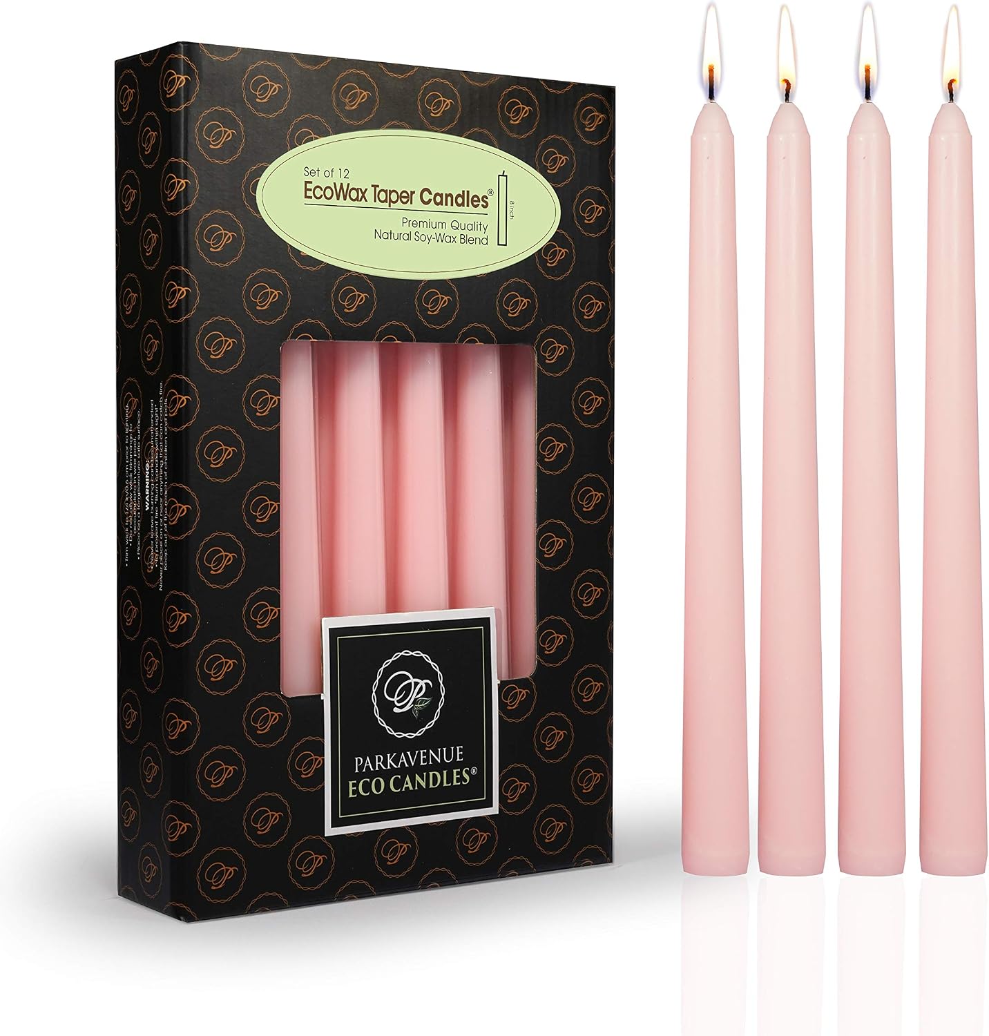 CocoSoy Organic Taper 8" Botanical Candles. Premium Coconut Soy Wax Hand Poured Botanical Candles. Beautiful Natural Colors for Home Décor Romantic Dinner. Bulk Package of 12 Pink Candles