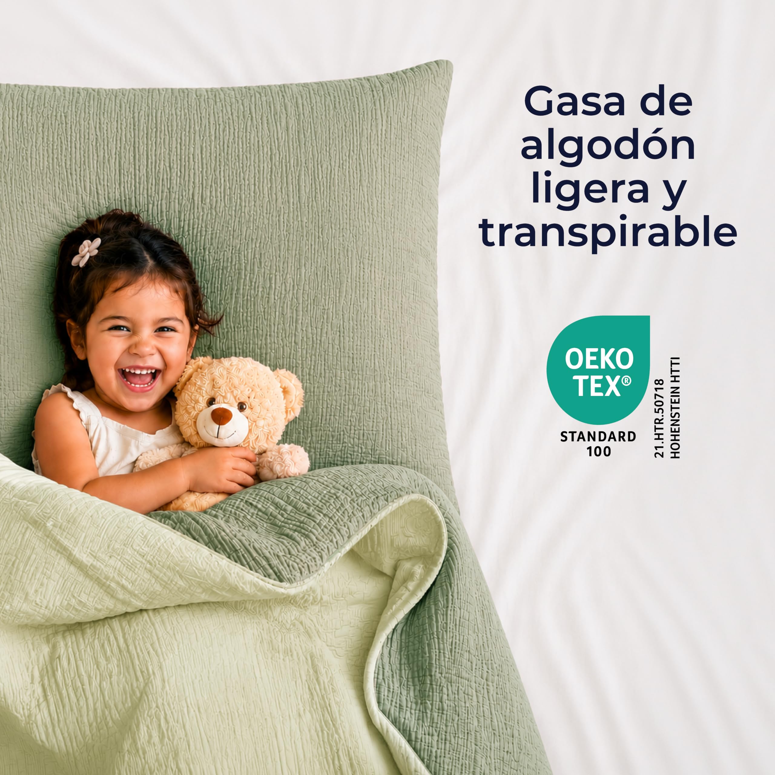 Dreamzie Funda Nordica 135x200 cm con Funda de Almohada 80x80 cm - Ropa de Cuna en Muselina 100% Algodón Oeko-Tex - Verde Salvia