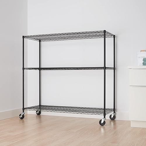 Miniatura 7 de TRINITY Basics Estantería de alambre ajustable de 3 niveles con ruedas para organización de cocina, almacenamiento de garaje, lavandería,