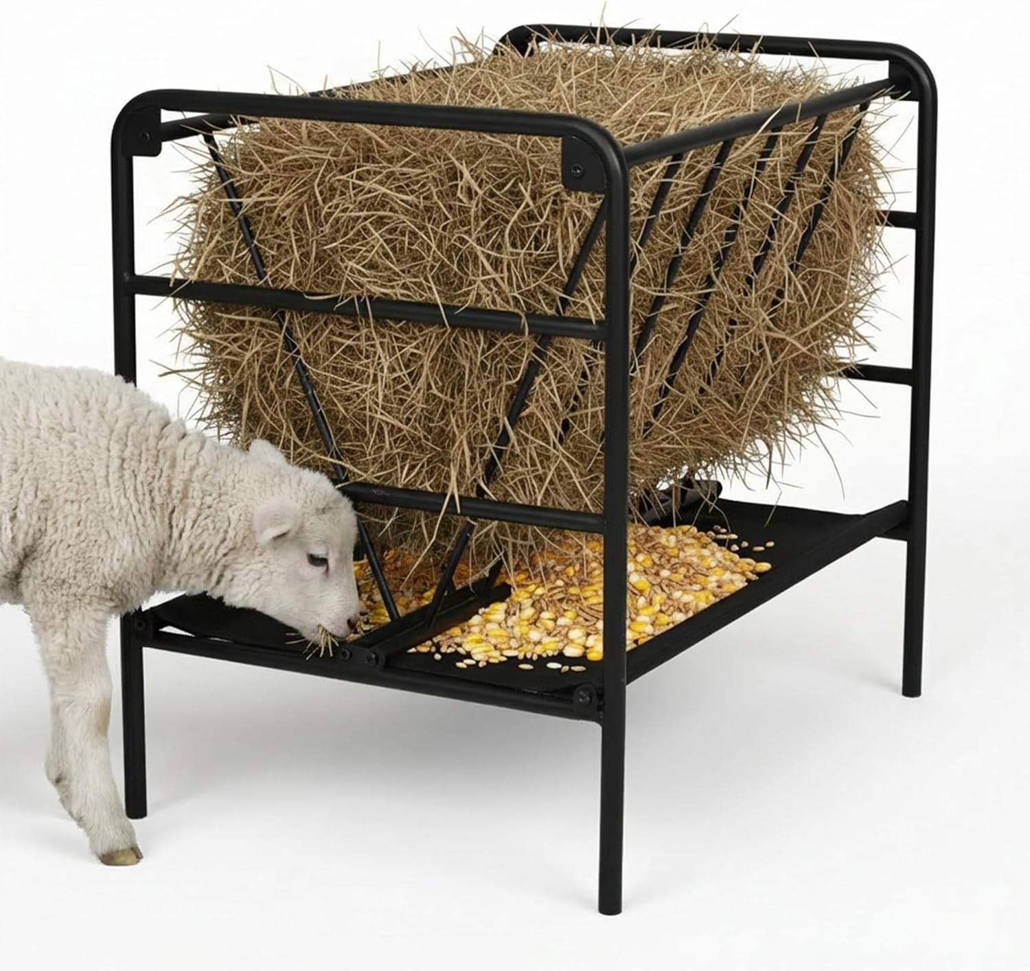 Hay Feeder, 35 Gallon Heavy-Duty Pasture Feeder, Metal Livestock Feeder for Ponies, Goats, and Sheep, Outdoor Pasture Grain and Hay Feeding Trough